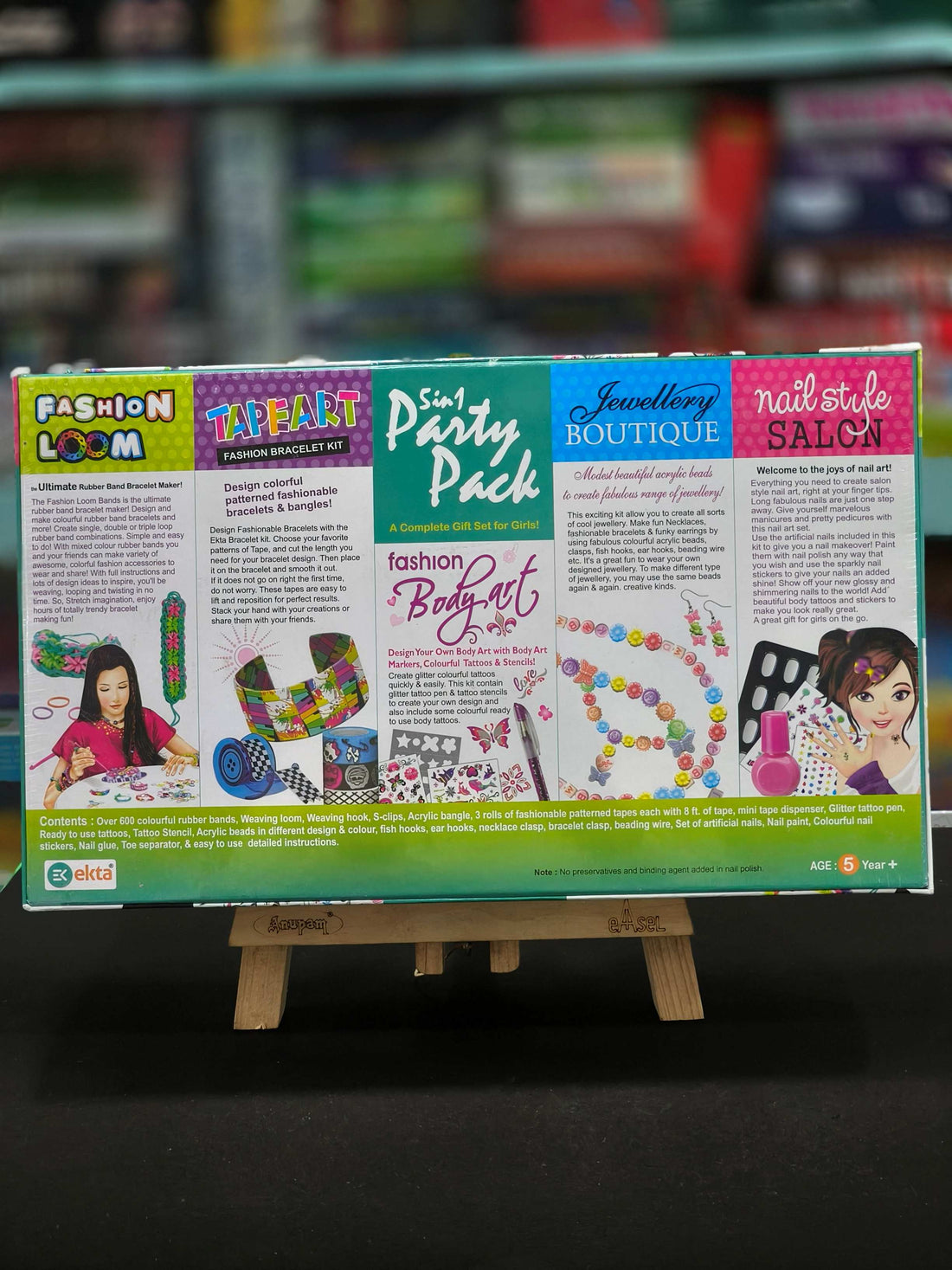 Ekta 5 In 1 | Party Pack Shimmer & Sparkle Nail, Fashion Loom, Bracelet Kit, Jewellery Boutique N Tattoo Fashion | A Complete Gift Set | For Girls, Age 5 & Above - KtoY