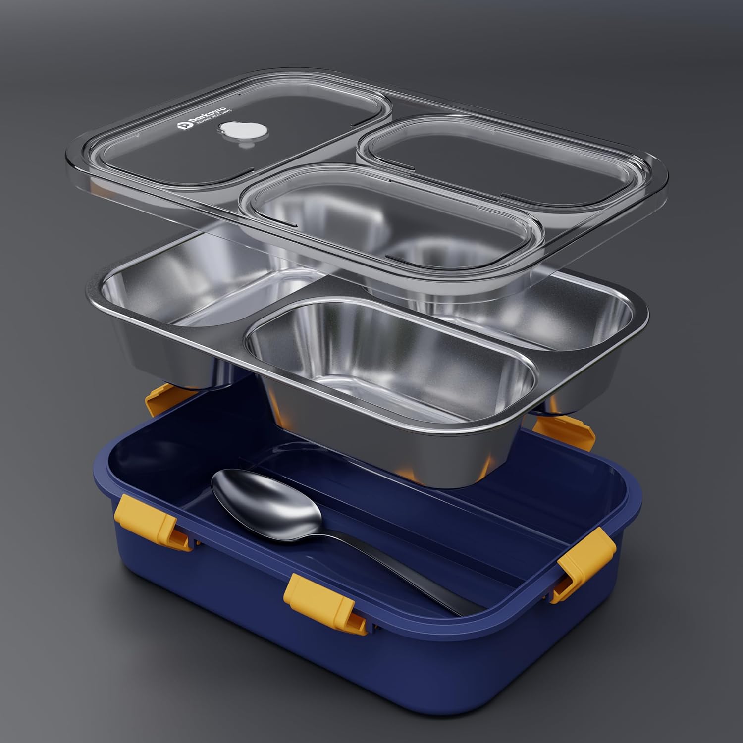 Gibo 3 Compartment Stainless Steel Lunch Box | Lunch Box For School Kids And Adults | Tiffin Box  900ML | Assorted Colours - KtoY