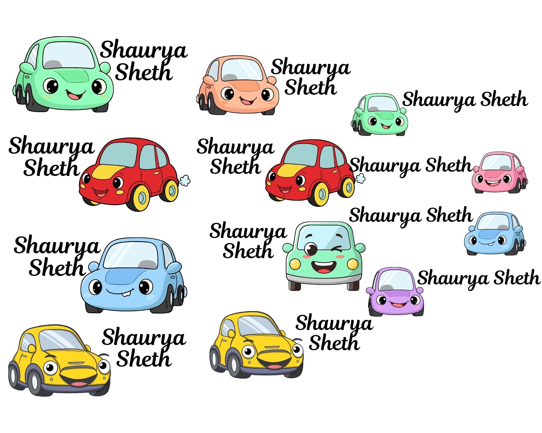 Embossed Stickers | Transparent Personalized Name Stickers for Bags, Books, Tiffins, Waterbottles, Stationeries, Files, Folders, etc | Waterproof & Non-Tearable | Set of 40 (Cars)