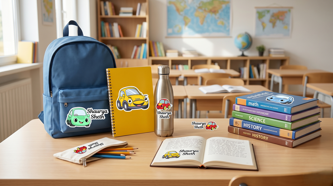 Embossed Stickers | Transparent Personalized Name Stickers for Bags, Books, Tiffins, Waterbottles, Stationeries, Files, Folders, etc | Waterproof & Non-Tearable | Set of 40 (Cars)