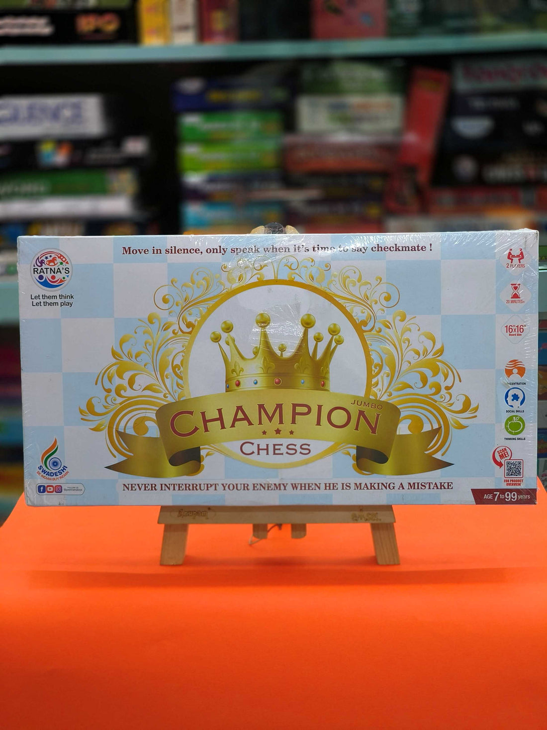 Ratna's Champion Chess Jumbo, Classic Strategy Game to Develop Strategy Building and Concentration (Jumbo Size), Ages 7 & Above - KtoY