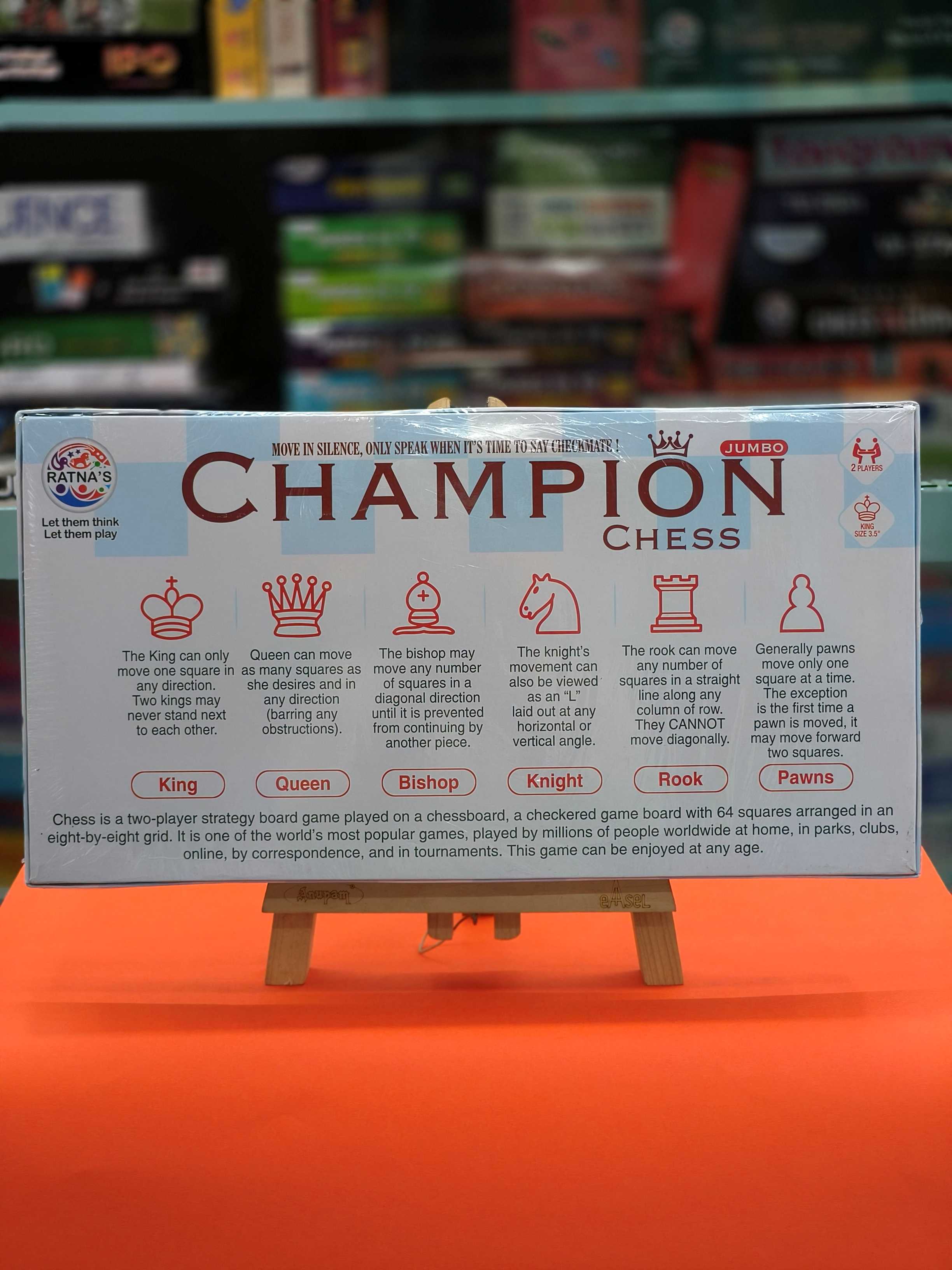 Ratna's Champion Chess Jumbo, Classic Strategy Game to Develop Strategy Building and Concentration (Jumbo Size), Ages 7 & Above - KtoY