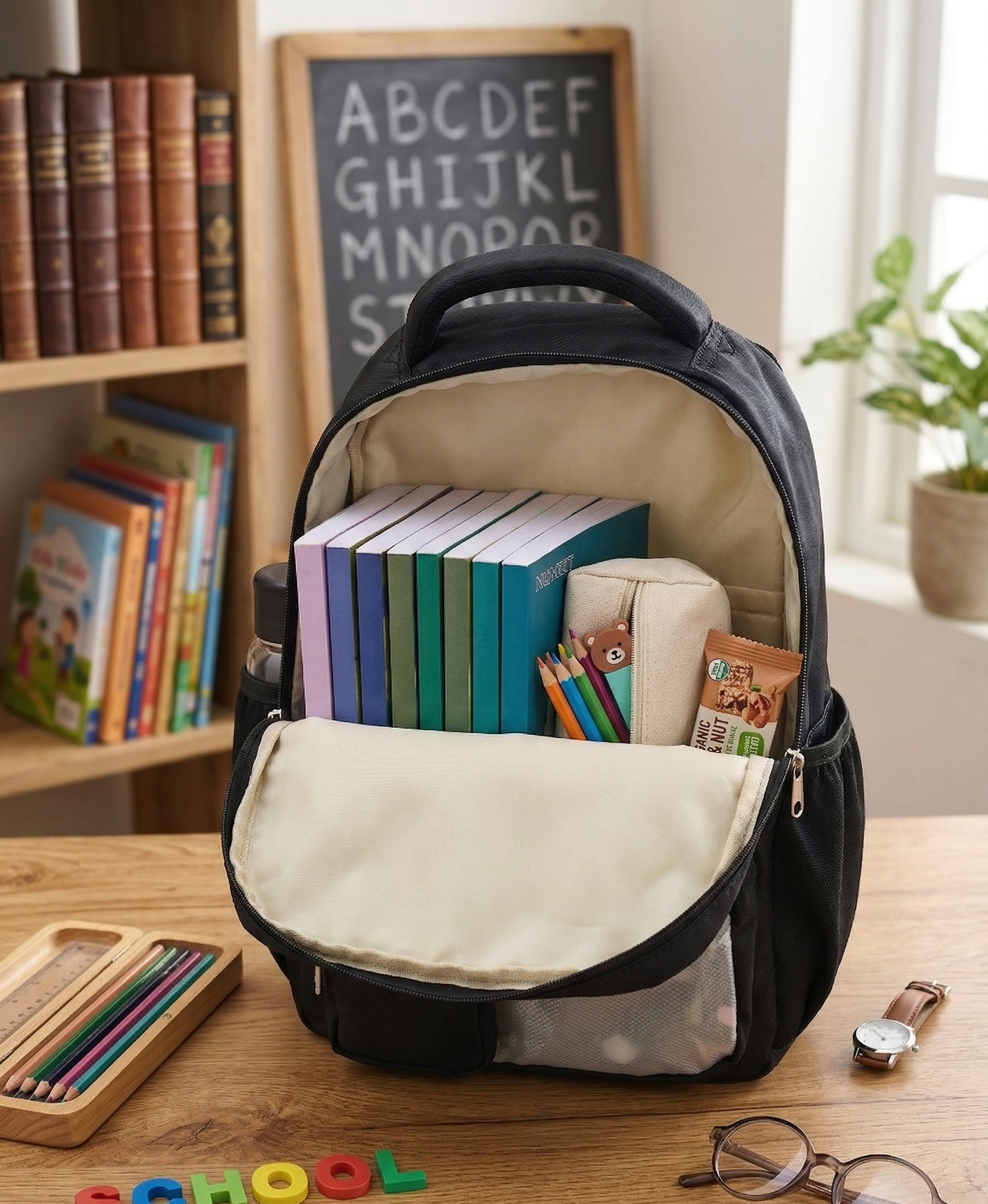 Premium Backpack for School Student | Double Shoulder Bag with Cute Bear Removable Pouch | Clear Pocket | Large Capacity Dopamine Colors Daypack