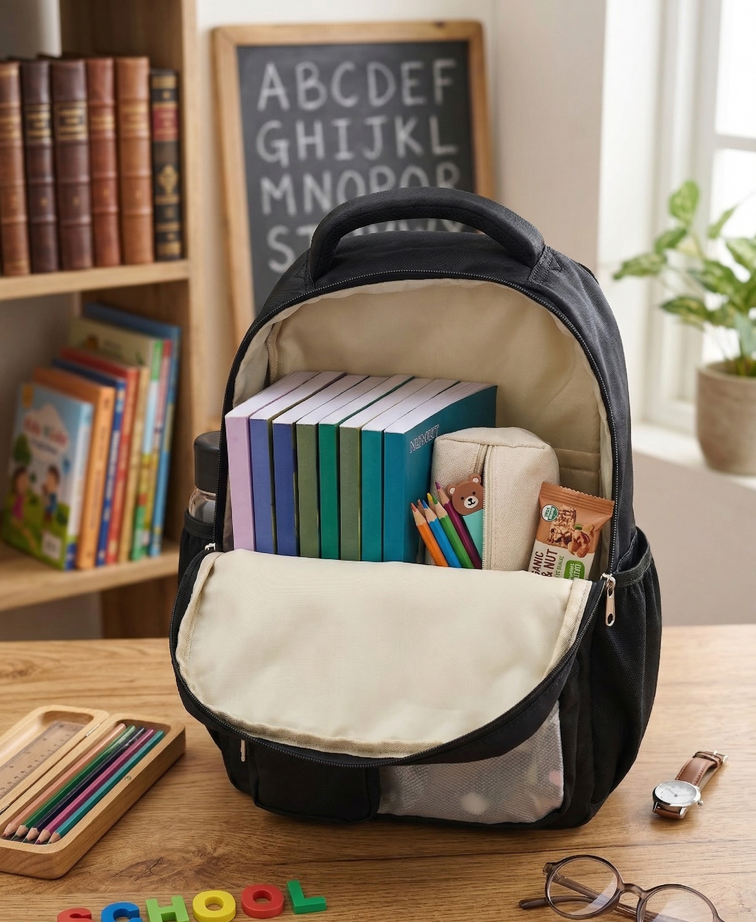 Premium Backpack for School Student | Double Shoulder Bag with Cute Bear Removable Pouch | Clear Pocket | Large Capacity Dopamine Colors Daypack