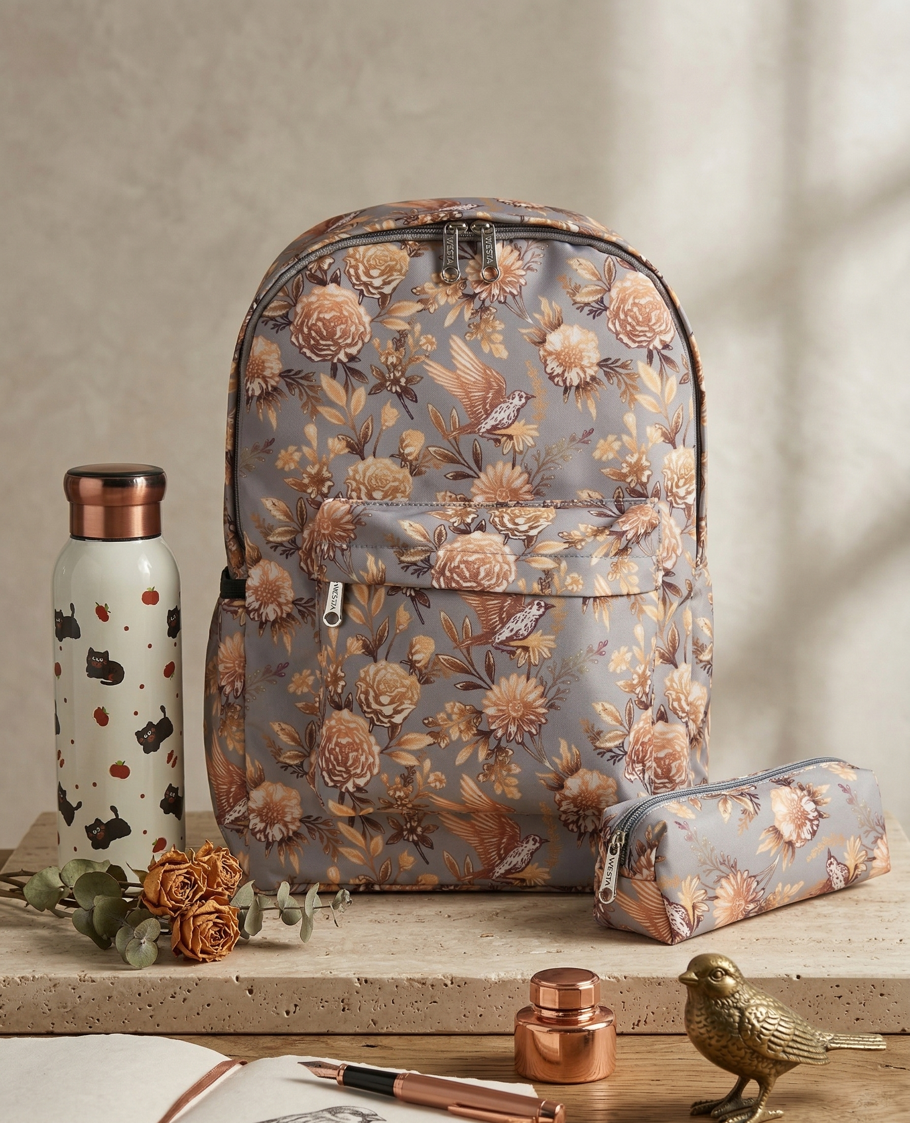 Stylish Printed Backpack for Girls / Females | Multipurpose | Floral Print Travelling Bag for School, College and Official Use | Backpack with Bottle Compartment and Mini Front Pocket | Tuition Bag | Day Bagpacker