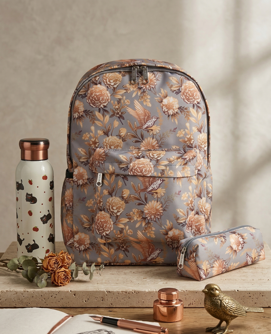 Stylish Printed Backpack for Girls / Females | Multipurpose | Floral Print Travelling Bag for School, College and Official Use | Backpack with Bottle Compartment and Mini Front Pocket | Tuition Bag | Day Bagpacker
