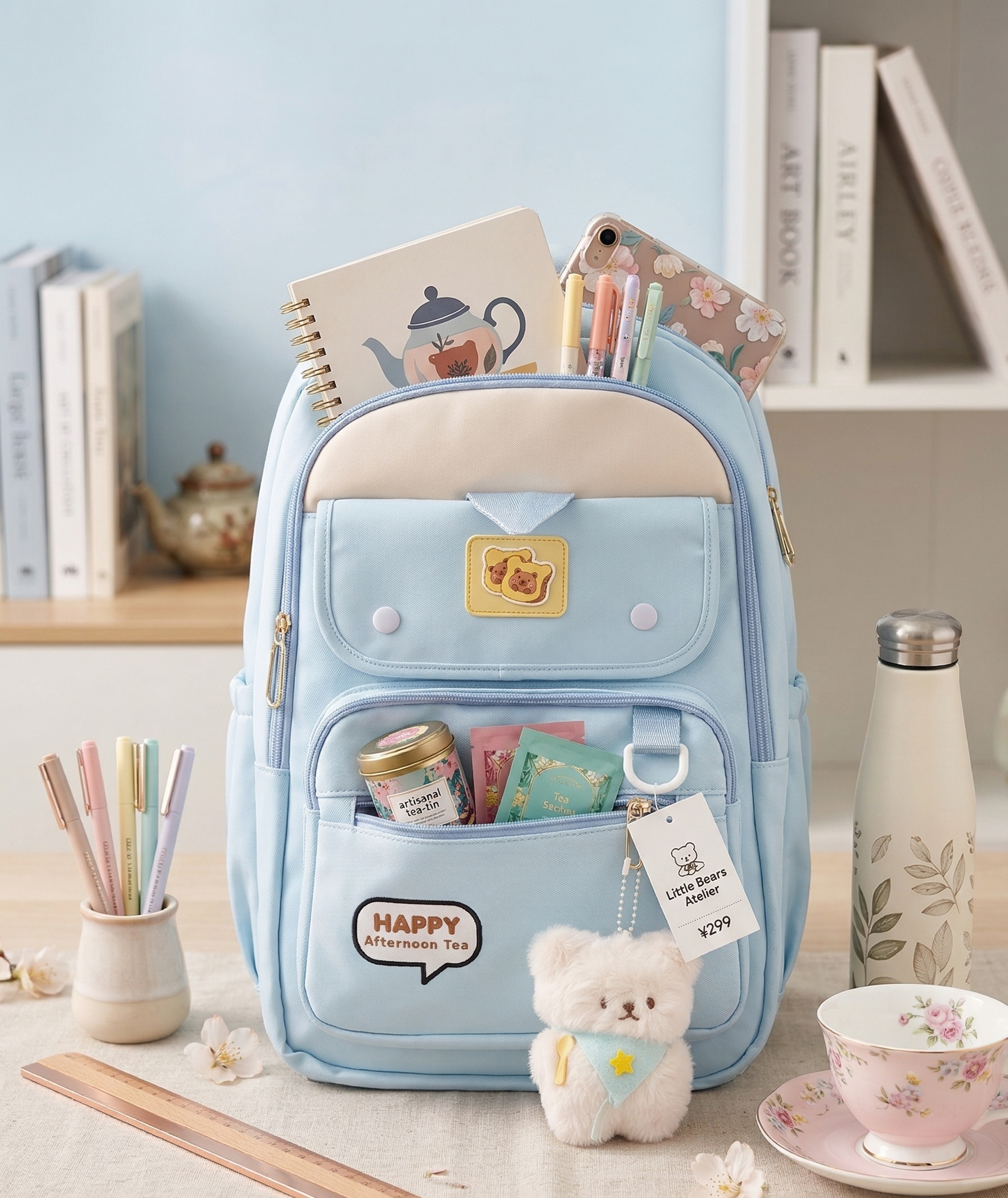 Cute Backpack for School & College Students | Large Capacity Backbag with Plush Keychain | Multiple Pockets | Lightweight Travel & College Bag