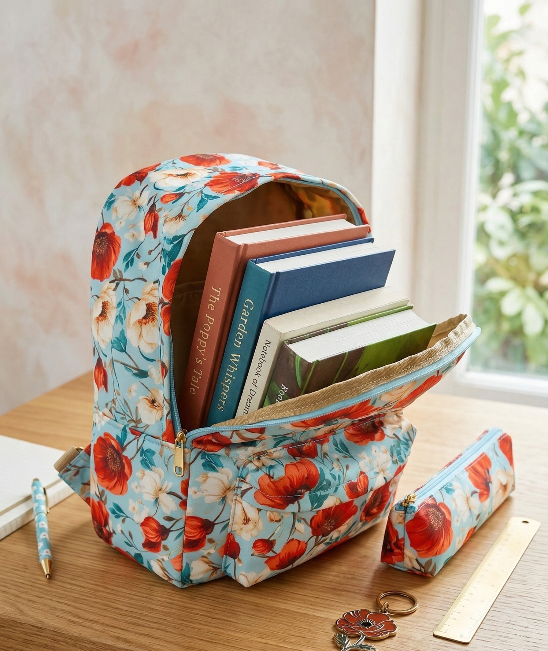 Stylish Printed Backpack for Girls / Females | Multipurpose | Floral Print Travelling Bag for School, College and Official Use | Backpack with Bottle Compartment and Mini Front Pocket | Tuition Bag | Day Bagpacker