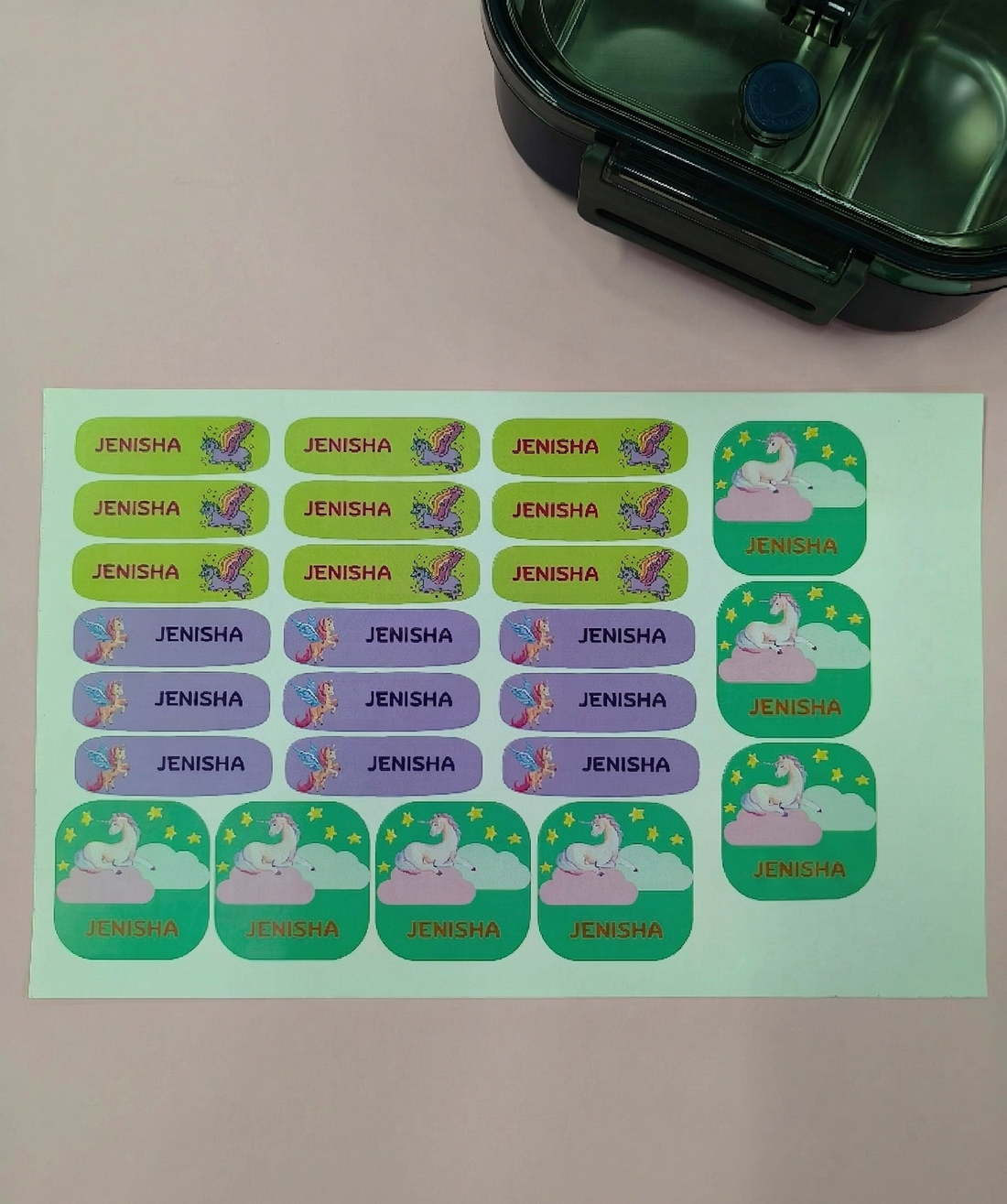 K to Y Personalized Waterproof Name Stickers for Kids | Waterproof Labels for School Notebooks, Lunch Box, Waterbottle, Stationery | Gift for Kids (Pack of 54) (Unicorn)