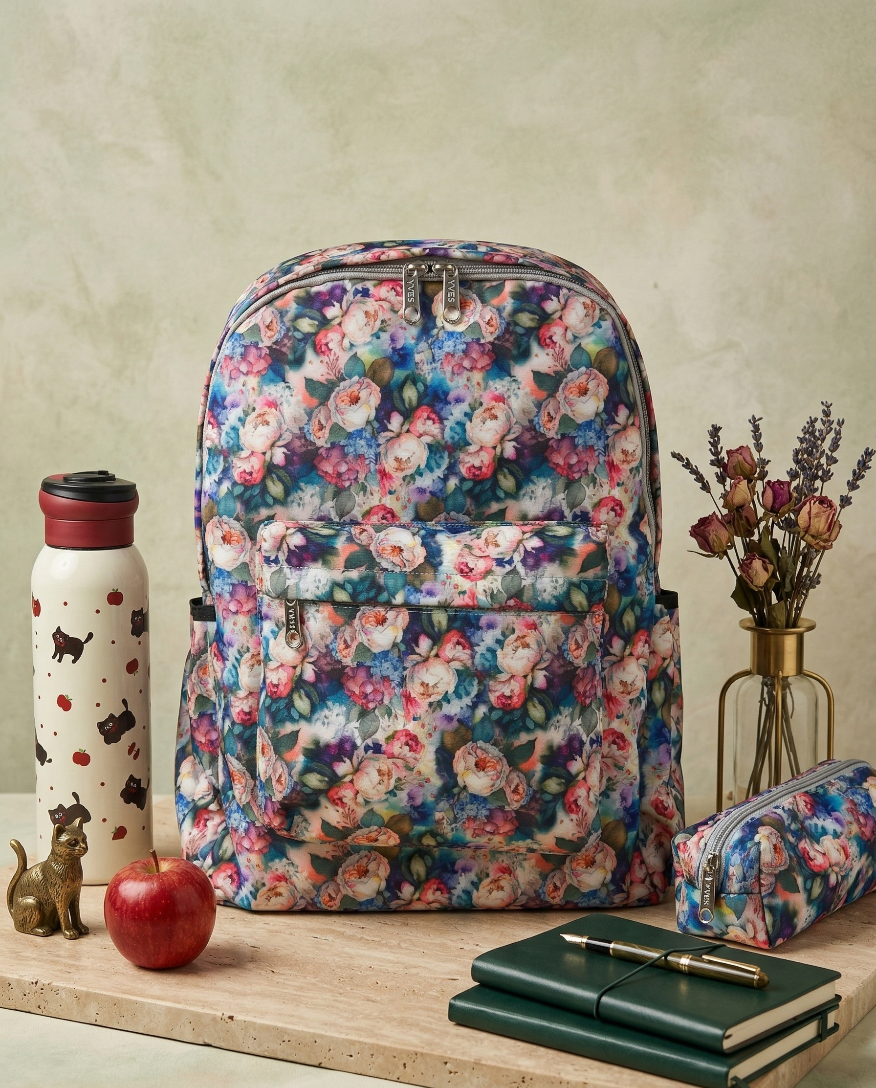 Stylish Printed Backpack for Girls / Females | Multipurpose | Floral Print Travelling Bag for School, College and Official Use | Backpack with Bottle Compartment and Mini Front Pocket | Tuition Bag | Day Bagpacker