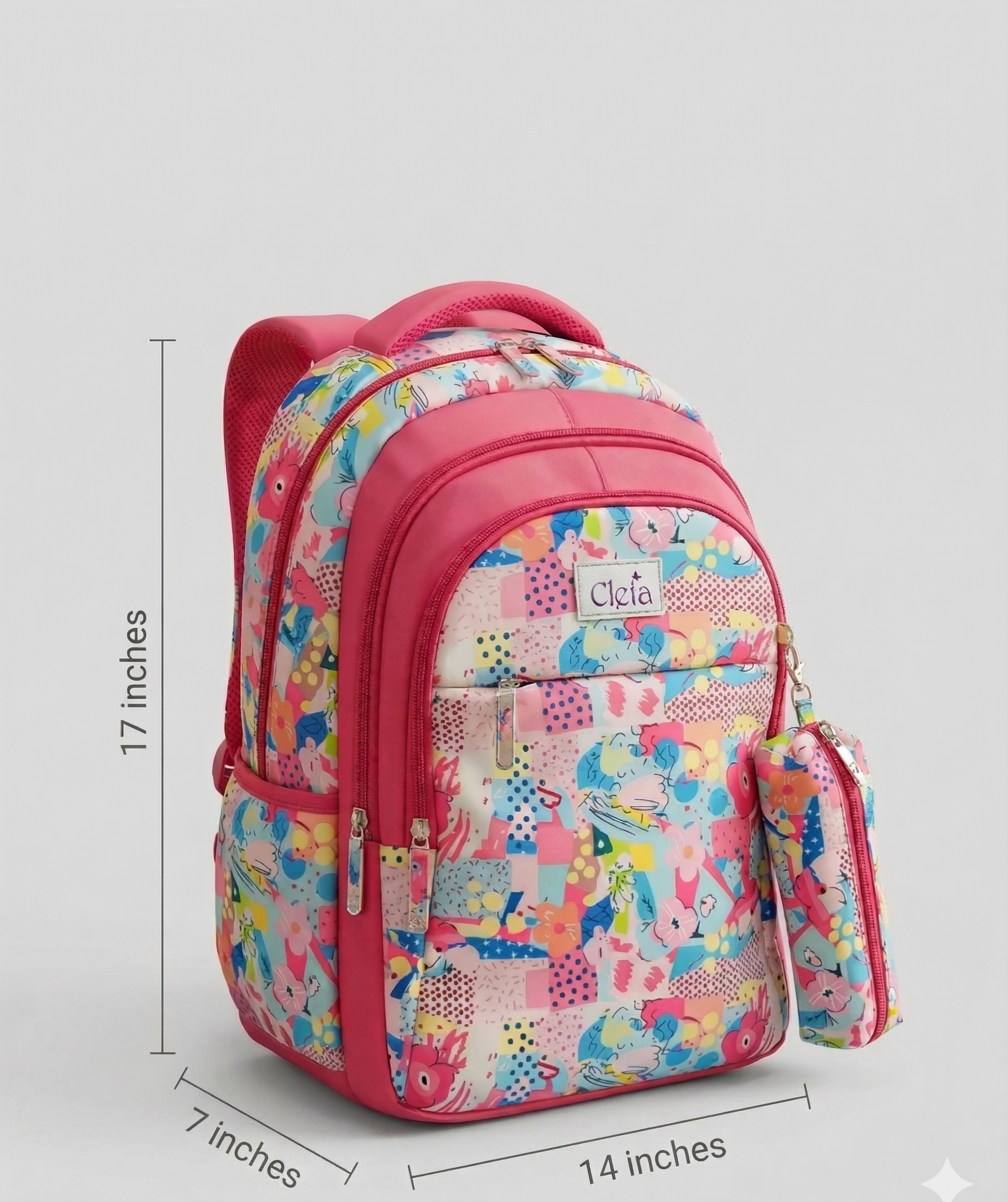 Premium Multi-Print School Bag for Girls and Kids | Spacious Interiors Casual Backpack Perfect for School, Everyday Use - Includes Free Stationery Pouch | 2 in 1 Backpack for Kids | 4 Zip School Bag for Kids