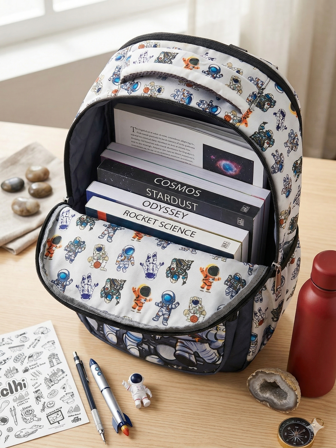 Premium Astronut-Print School Bag for Kids | Spacious Interiors | 17" Casual Backpack Perfect for School, College, Everyday Use