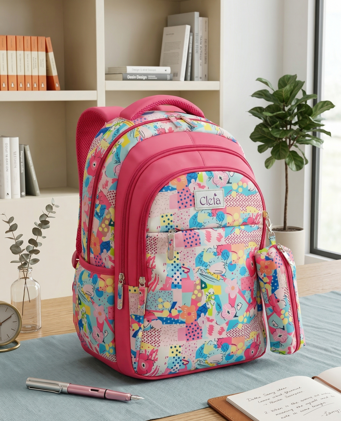 Premium Multi-Print School Bag for Girls and Kids | Spacious Interiors Casual Backpack Perfect for School, Everyday Use - Includes Free Stationery Pouch | 2 in 1 Backpack for Kids | 4 Zip School Bag for Kids