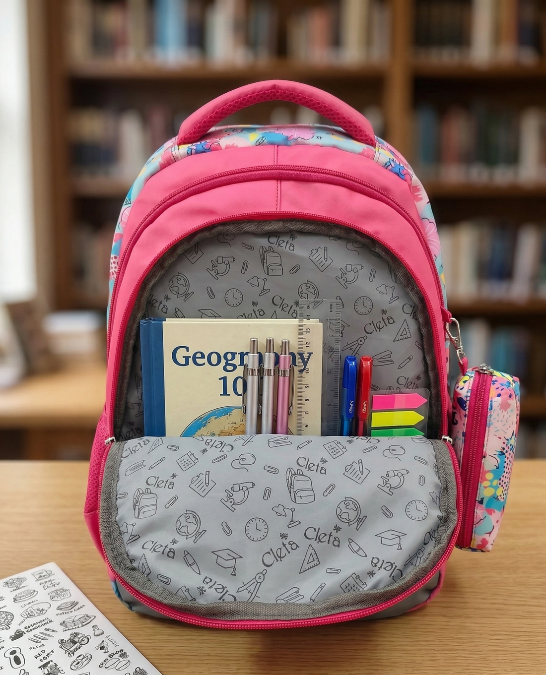 Premium Multi-Print School Bag for Girls and Kids | Spacious Interiors Casual Backpack Perfect for School, Everyday Use - Includes Free Stationery Pouch | 2 in 1 Backpack for Kids | 4 Zip School Bag for Kids