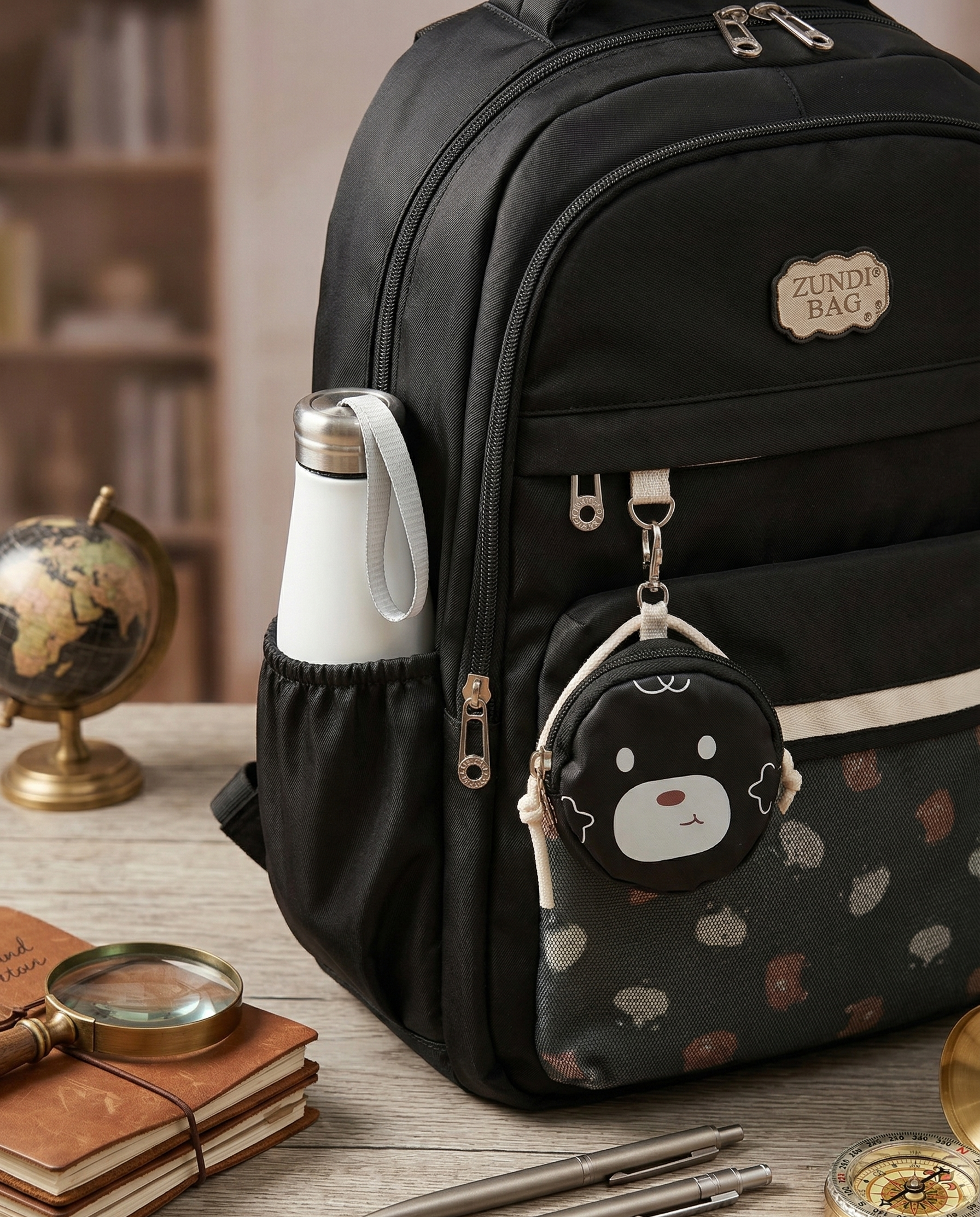 Premium Backpack for School Student | Double Shoulder Bag with Cute Bear Removable Pouch | Clear Pocket | Large Capacity Dopamine Colors Daypack