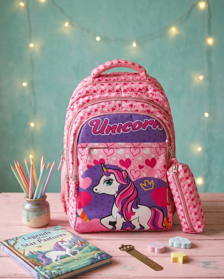 16" Unicorn School Bag for Girls |  Ideal School Bag Picnic Bag & Travelling Bag | 26 Litre | 2 in 1 Bagpack for Kids | 4 Compartment School Bag for Kids |