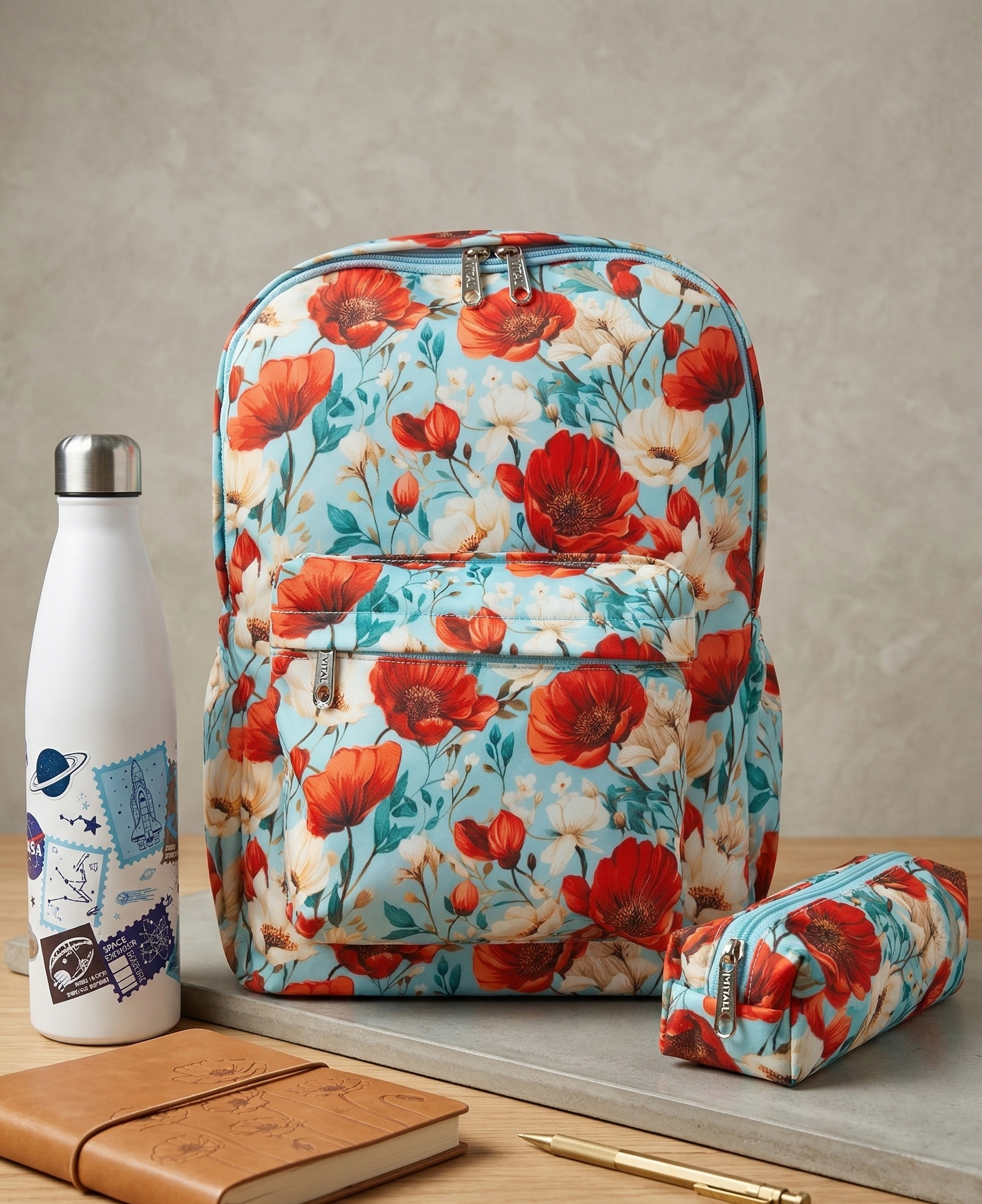 Stylish Printed Backpack for Girls / Females | Multipurpose | Floral Print Travelling Bag for School, College and Official Use | Backpack with Bottle Compartment and Mini Front Pocket | Tuition Bag | Day Bagpacker