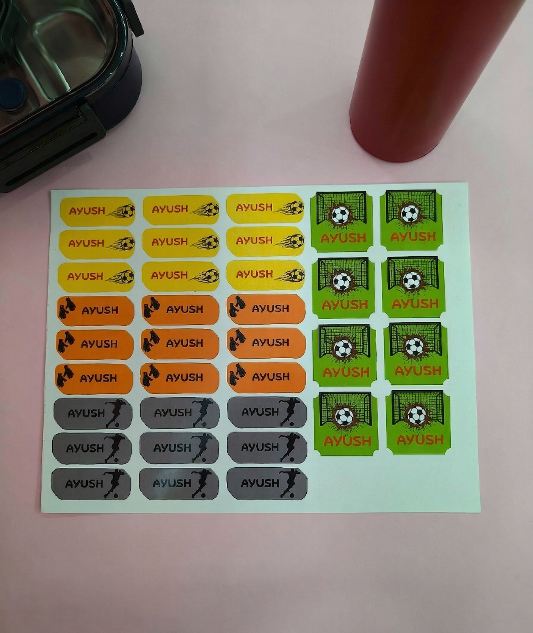 K to Y Personalized Waterproof Name Stickers for Kids | Waterproof Labels for School Notebooks, Lunch Box, Waterbottle, Stationery | Gift for Kids (Pack of 54) (Football)