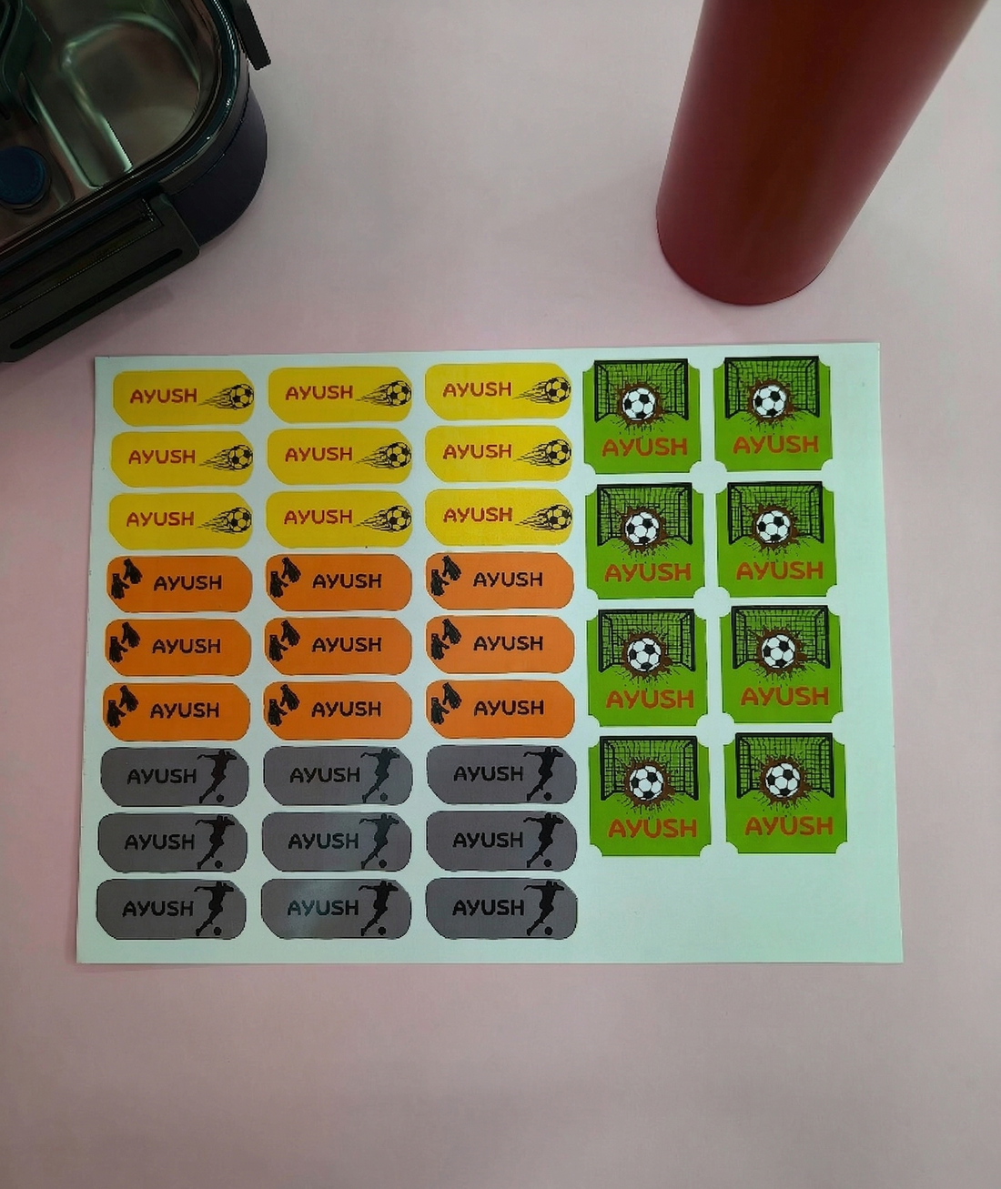 K to Y Personalized Waterproof Name Stickers for Kids | Waterproof Labels for School Notebooks, Lunch Box, Waterbottle, Stationery | Gift for Kids (Pack of 54) (Football)