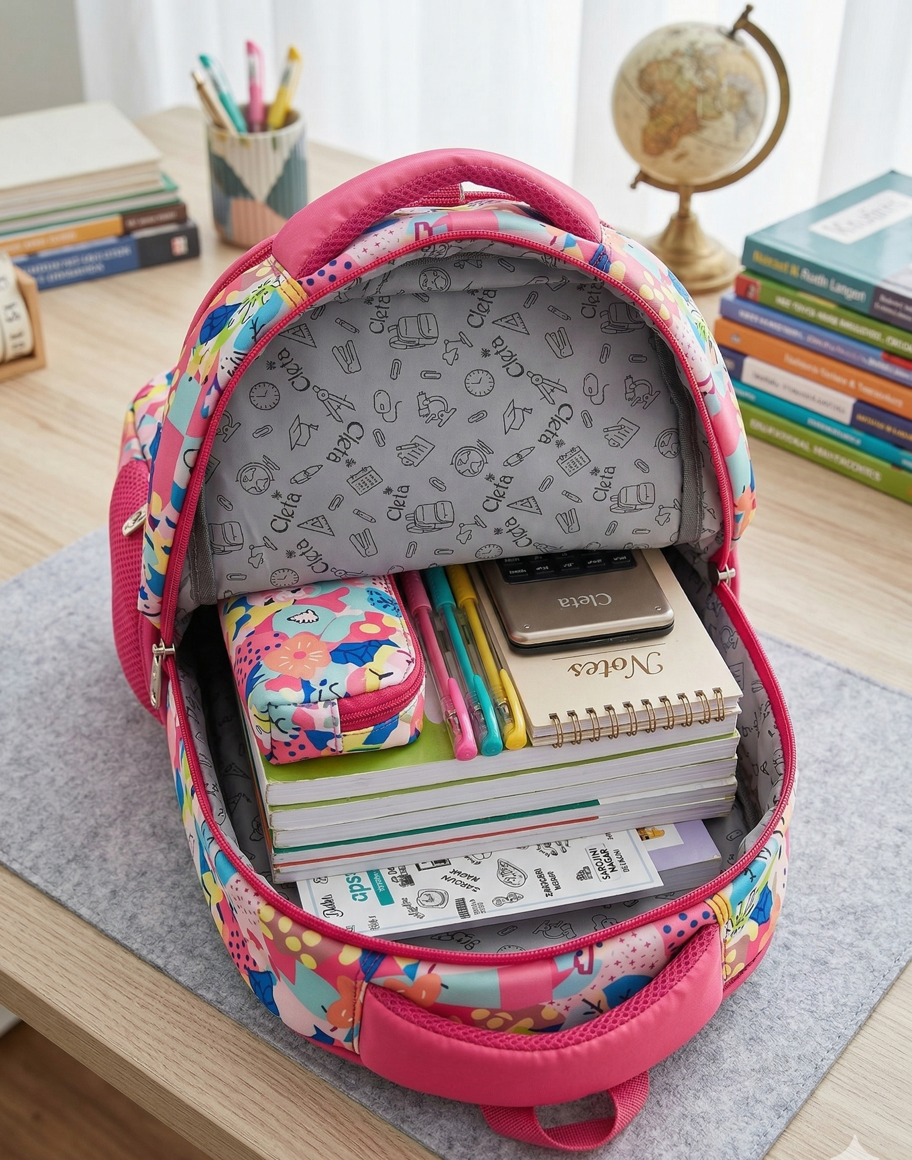 Premium Multi-Print School Bag for Girls and Kids | Spacious Interiors Casual Backpack Perfect for School, Everyday Use - Includes Free Stationery Pouch | 2 in 1 Backpack for Kids | 4 Zip School Bag for Kids