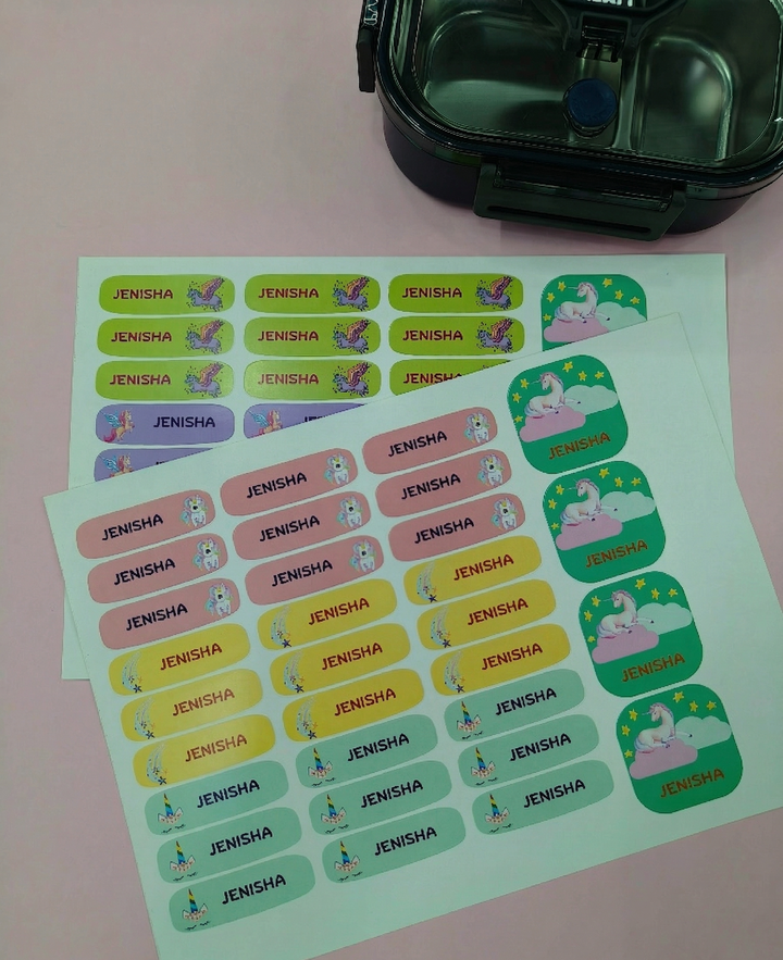 K to Y Personalized Waterproof Name Stickers for Kids | Waterproof Labels for School Notebooks, Lunch Box, Waterbottle, Stationery | Gift for Kids (Pack of 54) (Unicorn)