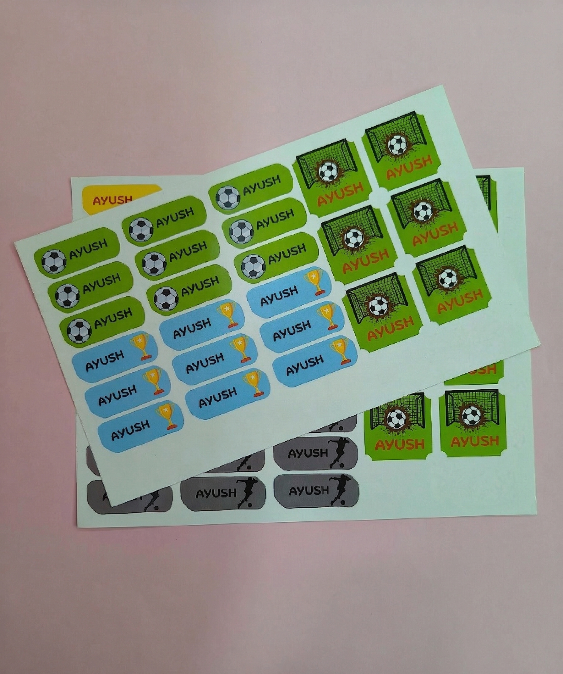 K to Y Personalized Waterproof Name Stickers for Kids | Waterproof Labels for School Notebooks, Lunch Box, Waterbottle, Stationery | Gift for Kids (Pack of 54) (Football)