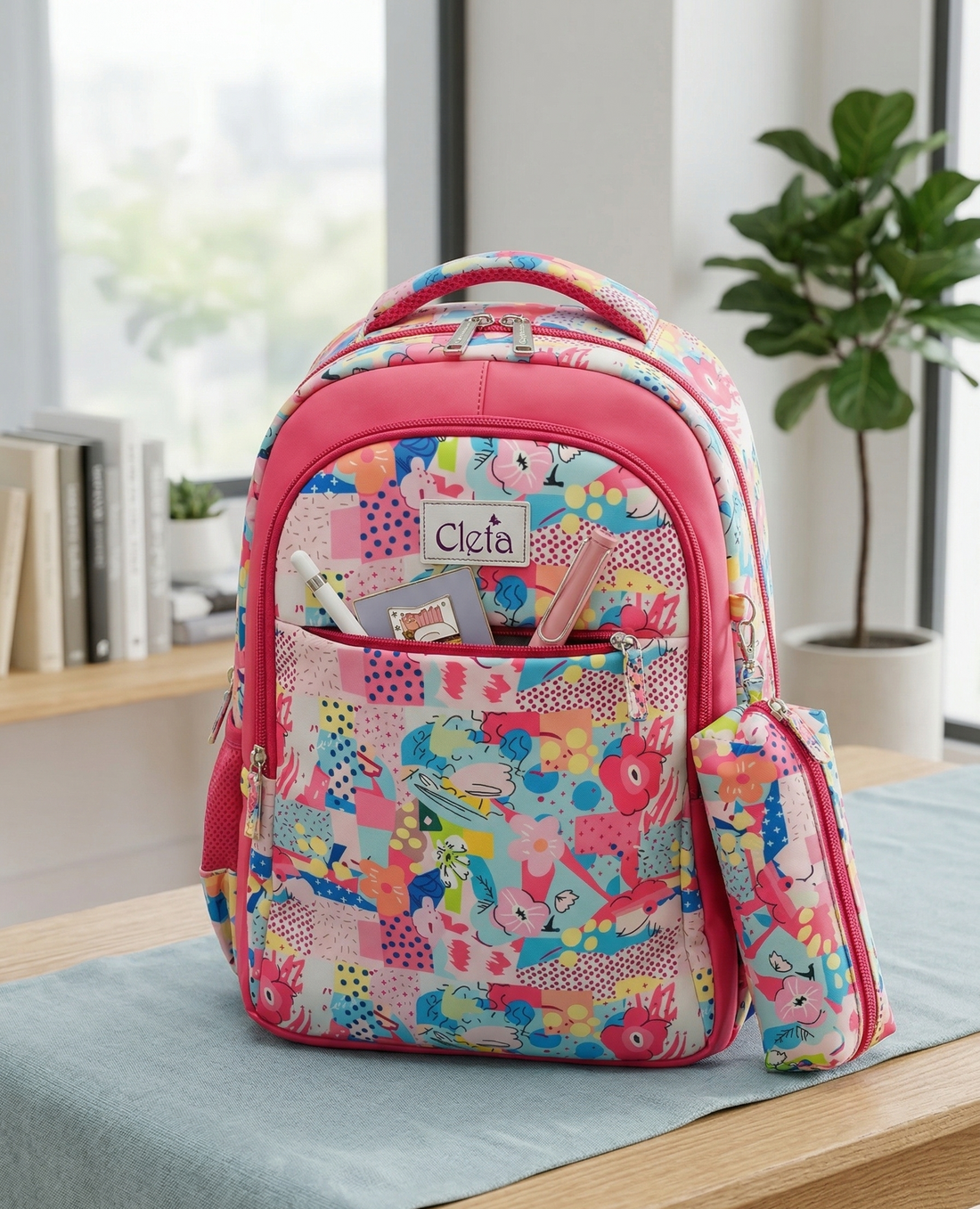 Premium Multi-Print School Bag for Girls and Kids | Spacious Interiors Casual Backpack Perfect for School, Everyday Use - Includes Free Stationery Pouch | 2 in 1 Backpack for Kids | 4 Zip School Bag for Kids