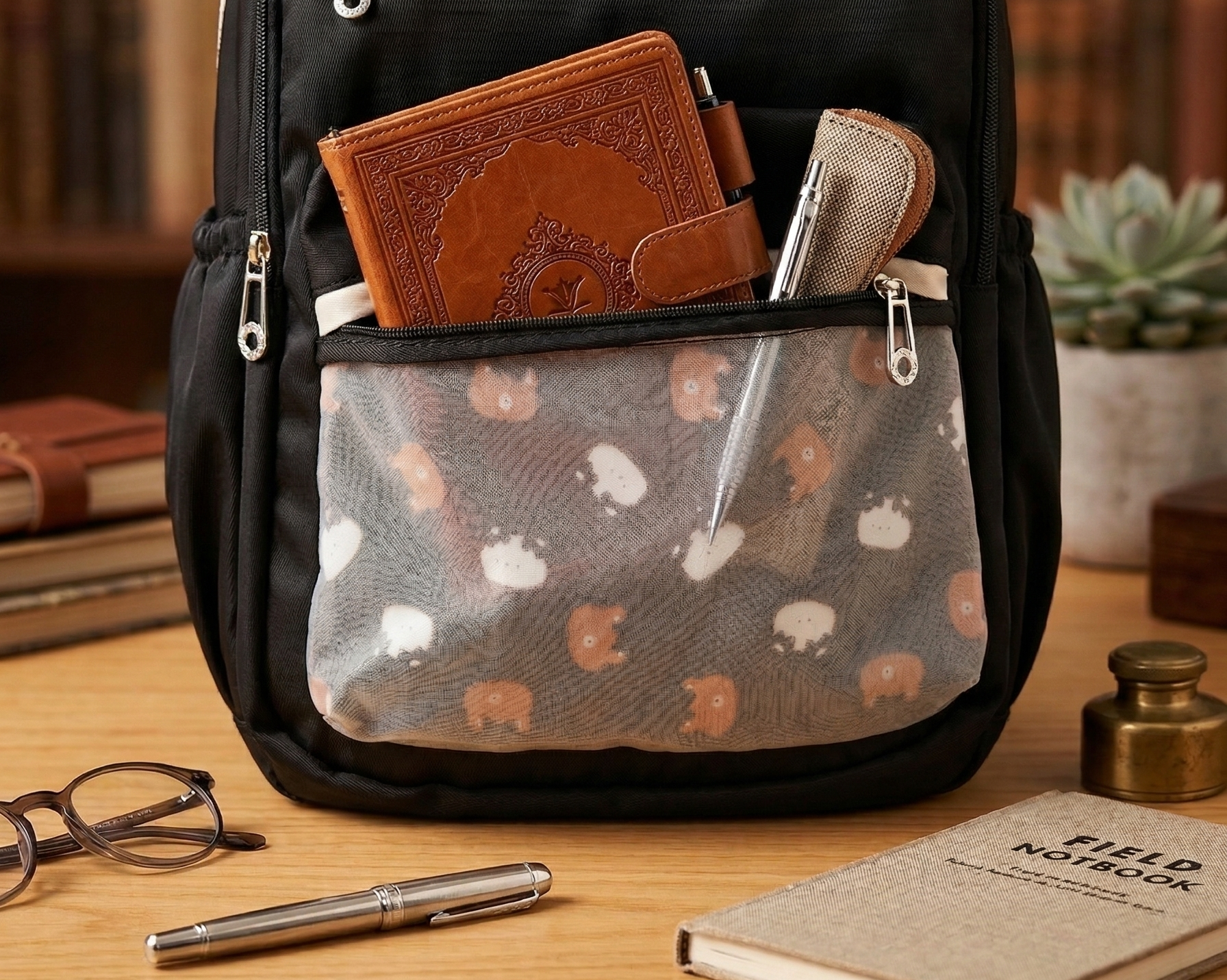 Premium Backpack for School Student | Double Shoulder Bag with Cute Bear Removable Pouch | Clear Pocket | Large Capacity Dopamine Colors Daypack