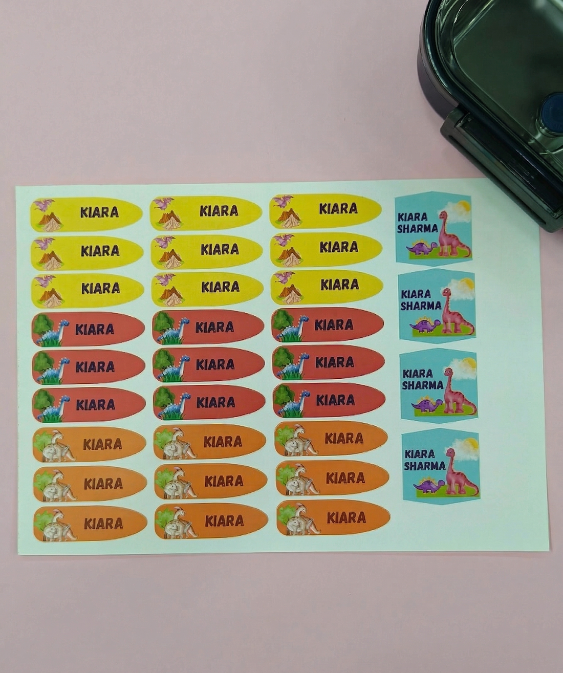K to Y Personalized Waterproof Name Stickers for Kids | Waterproof Labels for School Notebooks, Lunch Box, Waterbottle, Stationery | Gift for Kids (Pack of 54) (Dinosaur)