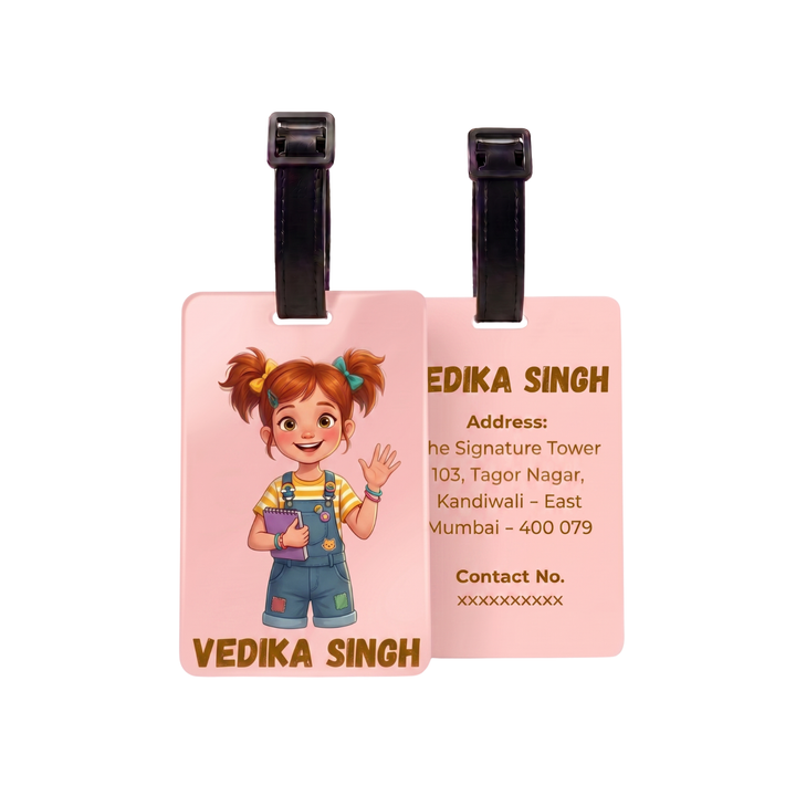 Personalized Luggage Tag | Customized Bag Tag for Kids | Luggage Tag for Travel, School, Office, Camping, etc | Gift for Kids (Girl)