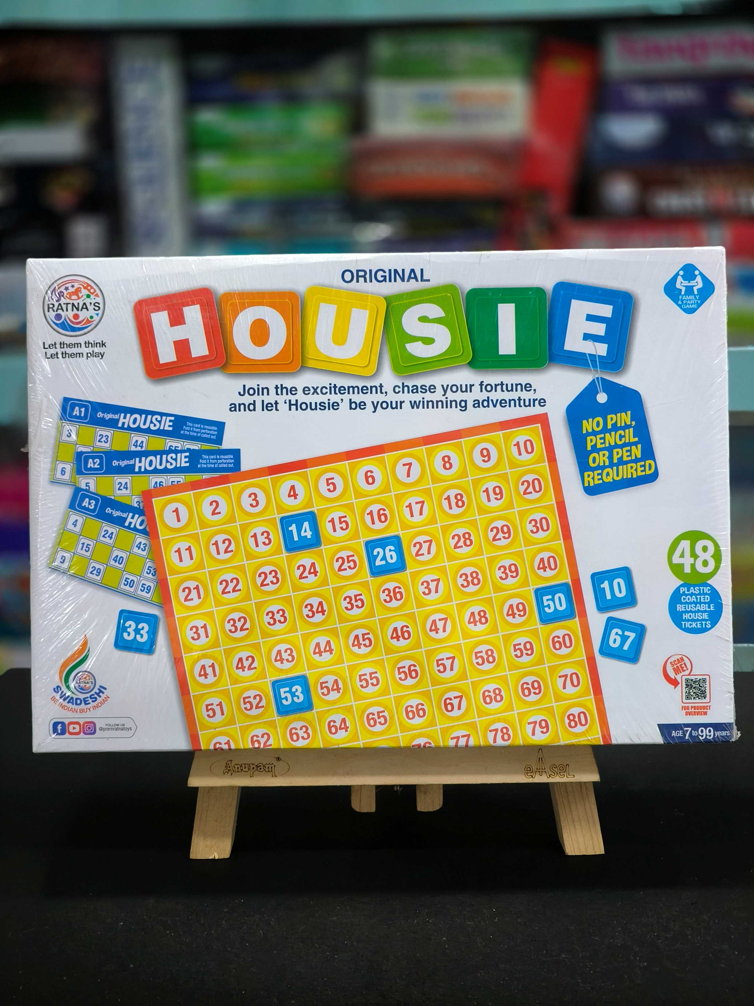 RATNA'S Original Housie Game Set with 48 Reusable Tickets, Tambola Party Games for Kids & Adults - KtoY