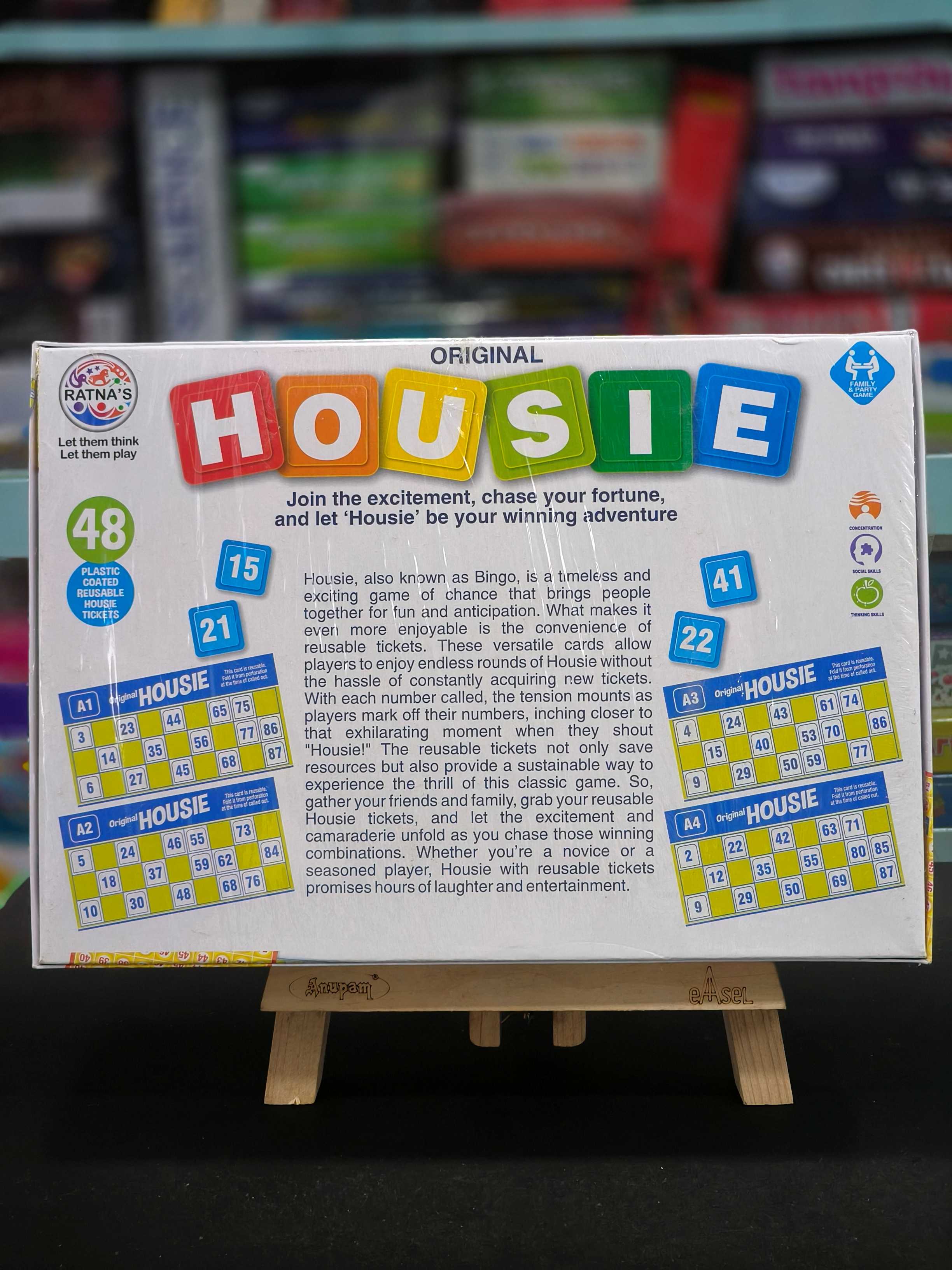 RATNA'S Original Housie Game Set with 48 Reusable Tickets, Tambola Party Games for Kids & Adults - KtoY