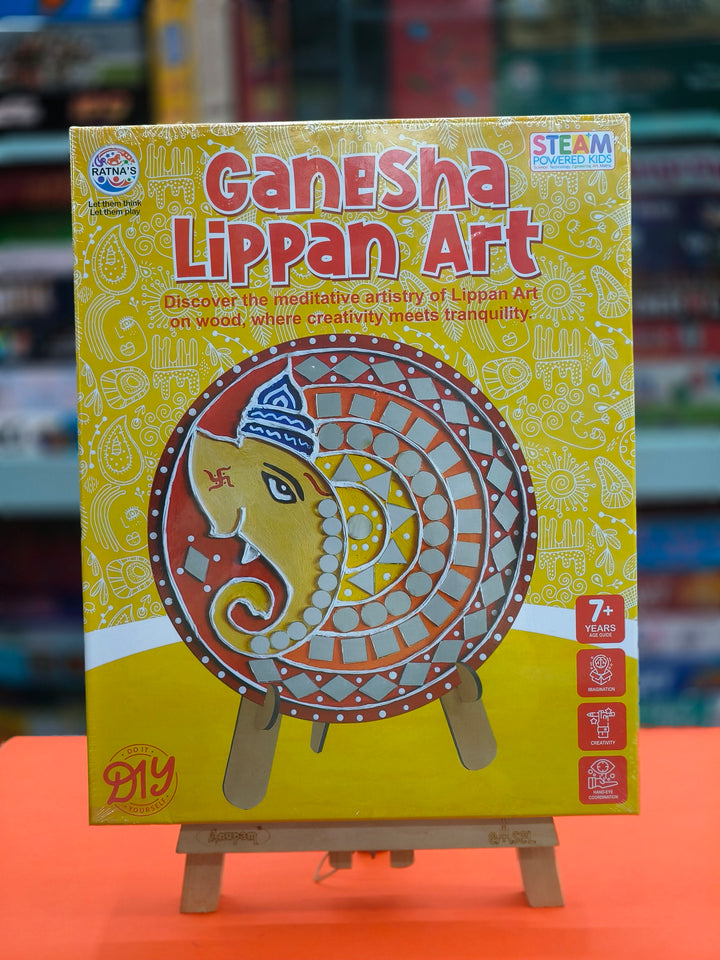RATNA'S Ganesha Lippan Art Mandala Craft Kit for Kids and Adults | DIY Activity with 6 Wooden Lippan Art Pcs, Mirrors Pcs, Watercolors, Frames, Glue and Painting Brush | Ages 7 Years & Above - KtoY