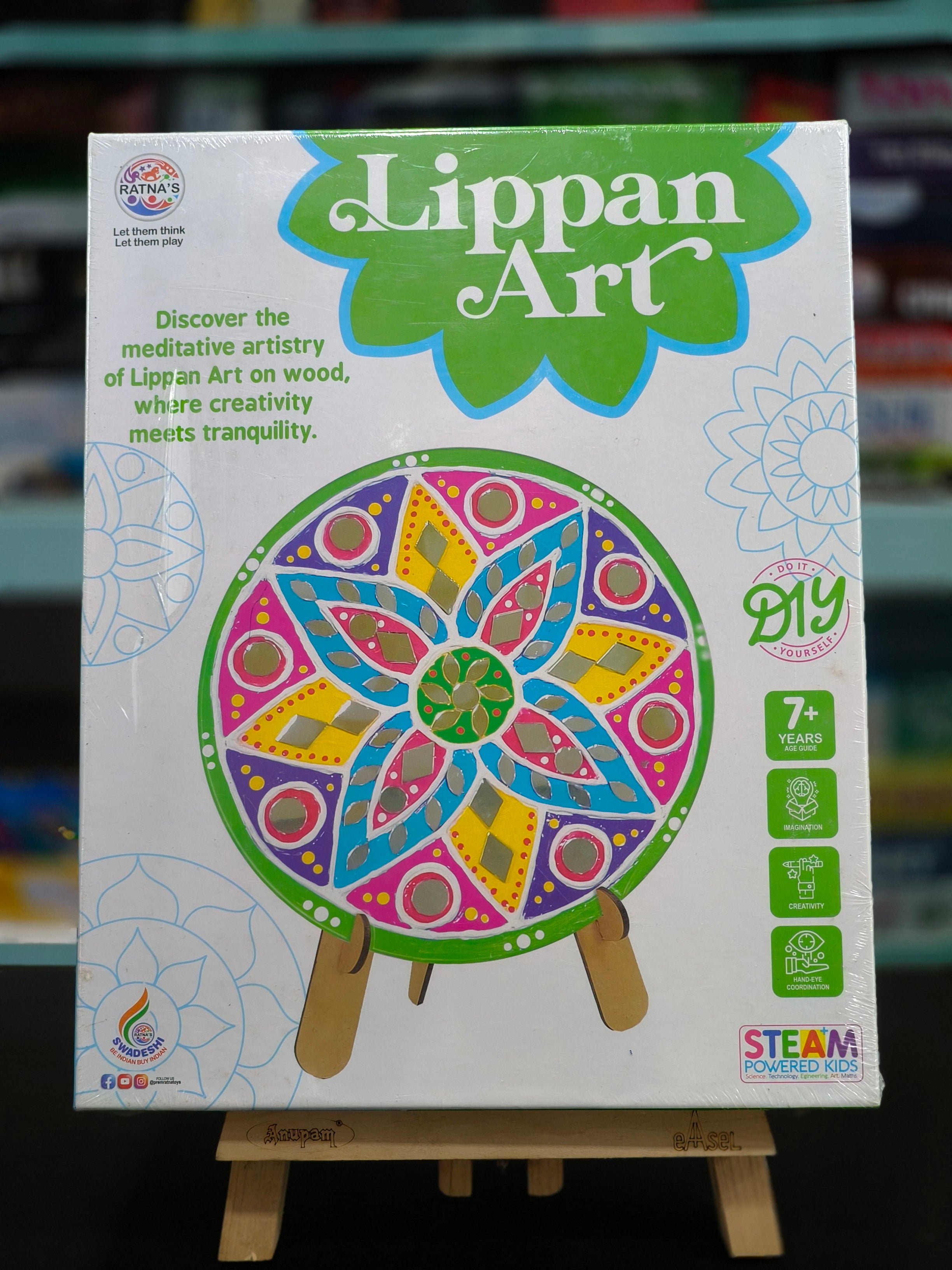 RATNA'S Lippan Art Mandala Craft Kit for Kids and Adults | DIY Activity with 6 Wooden Lippan Art Pcs | 80 Mirrors Pcs, Watercolors, Frames, Glue and Painting Brush | Ages 7 Years & Above - KtoY