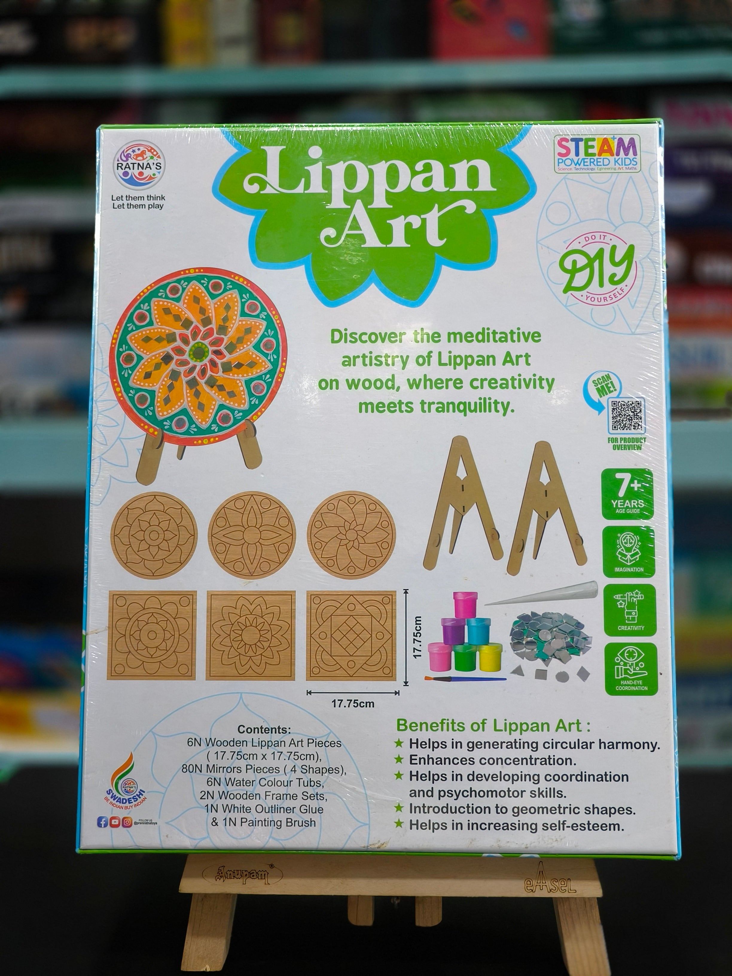 RATNA'S Lippan Art Mandala Craft Kit for Kids and Adults | DIY Activity with 6 Wooden Lippan Art Pcs | 80 Mirrors Pcs, Watercolors, Frames, Glue and Painting Brush | Ages 7 Years & Above - KtoY