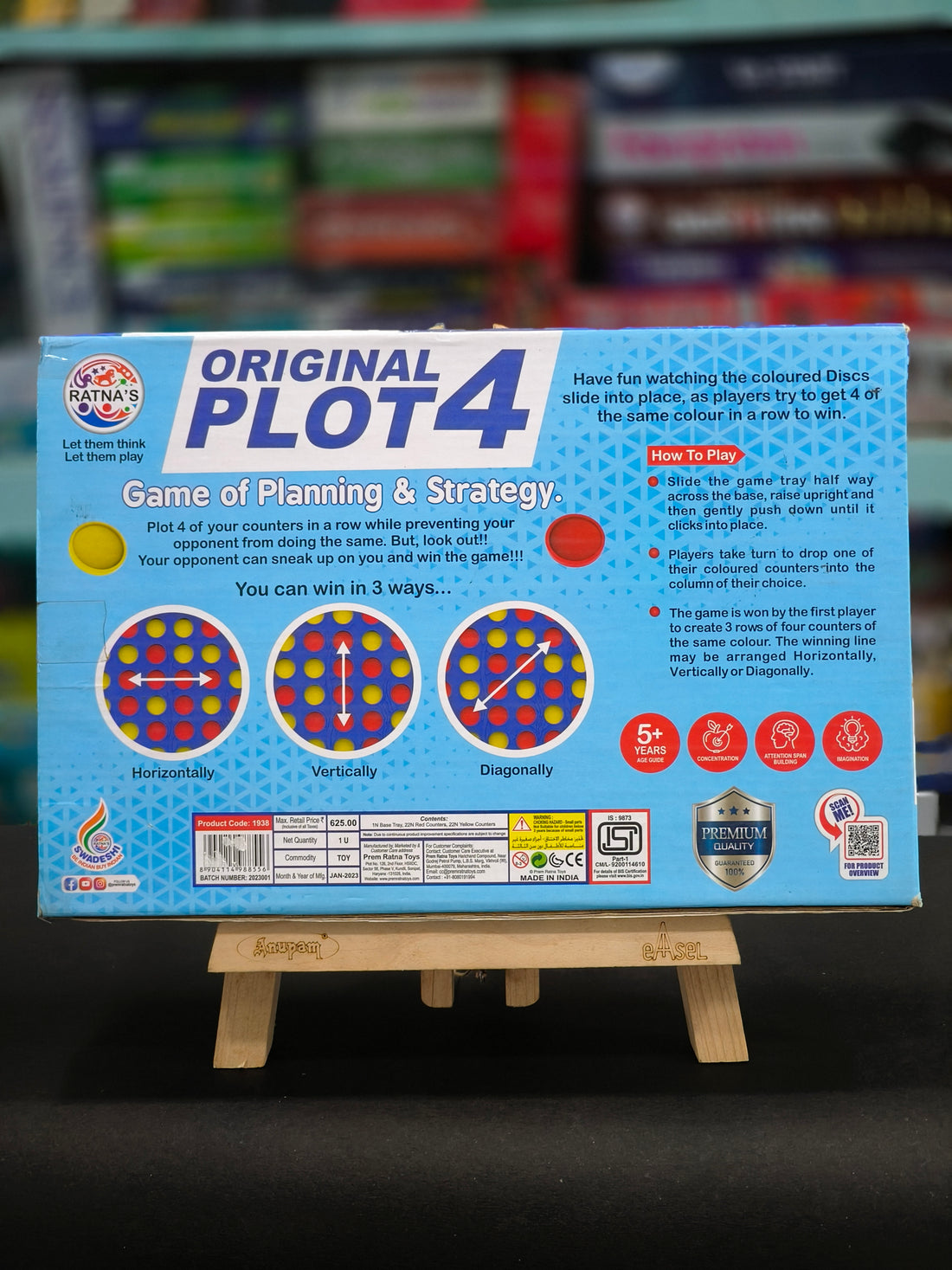 Ratna's Original Plot 4 Big Board Game Family Game Strategy Game for 2 Players | Ages 5 & Up - KtoY