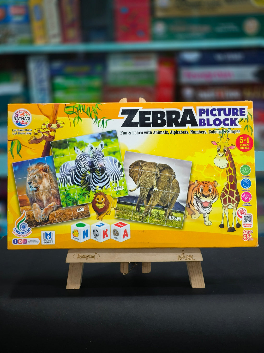 Ratna's Educational Zebra Animal Blocks for Kids to Enhance Their knowldege About Different Animals and Educational English Blocks to Improve Vocabulary | For Ages 3 & Above - KtoY