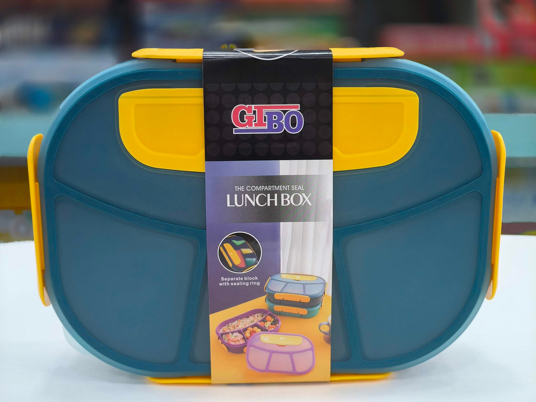 Gibo Large 4 Compartment Lunch Box in Plastic | Tiffin Box | Assorted Colour - KtoY