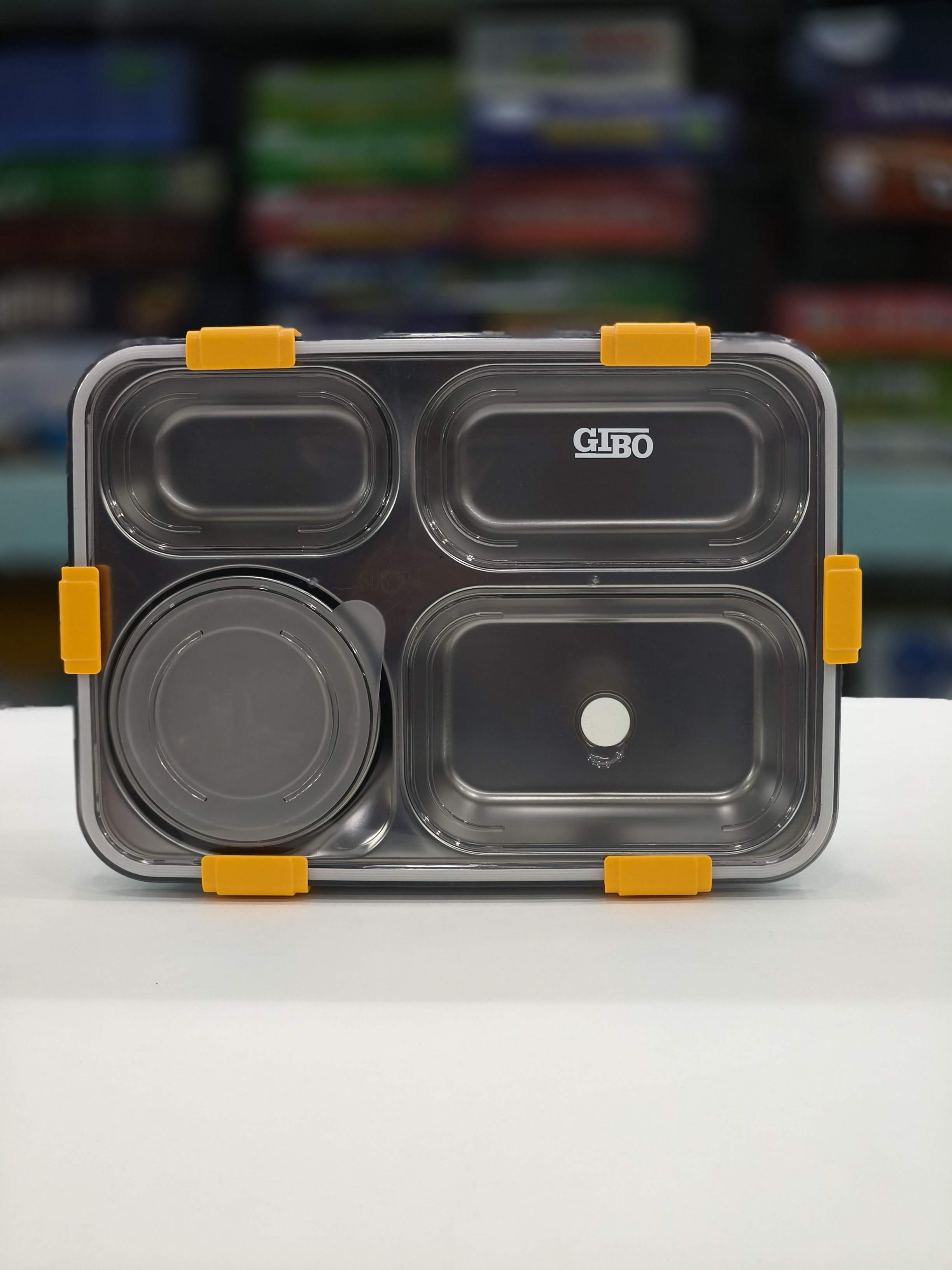 Gibo 4 Compartment Stainless Steel Lunch Box | Lunch Box For School Kids And Adults | Tiffin Box  850 ML + 150 ML | Assorted Colours - KtoY