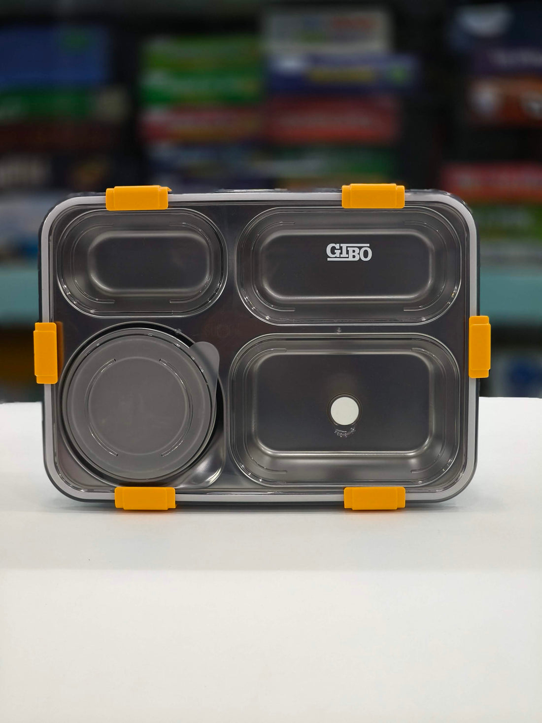 Gibo 4 Compartment Stainless Steel Lunch Box | Lunch Box For School Kids And Adults | Tiffin Box  850 ML + 150 ML | Assorted Colours - KtoY