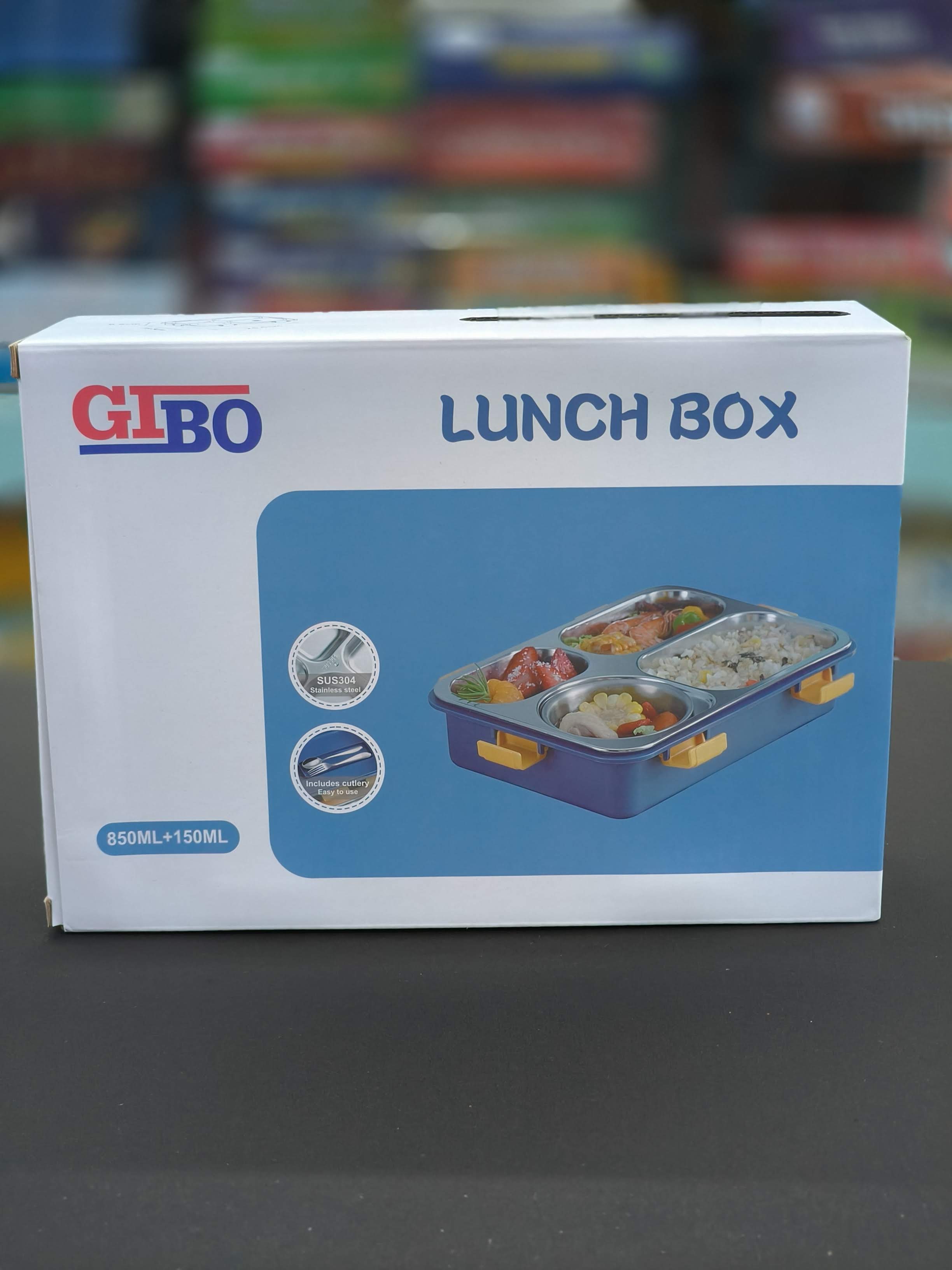 Gibo 4 Compartment Stainless Steel Lunch Box | Lunch Box For School Kids And Adults | Tiffin Box  850 ML + 150 ML | Assorted Colours - KtoY