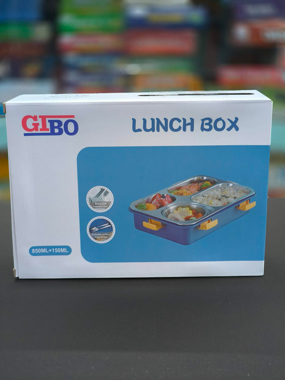 Gibo 4 Compartment Stainless Steel Lunch Box | Lunch Box For School Kids And Adults | Tiffin Box  850 ML + 150 ML | Assorted Colours - KtoY
