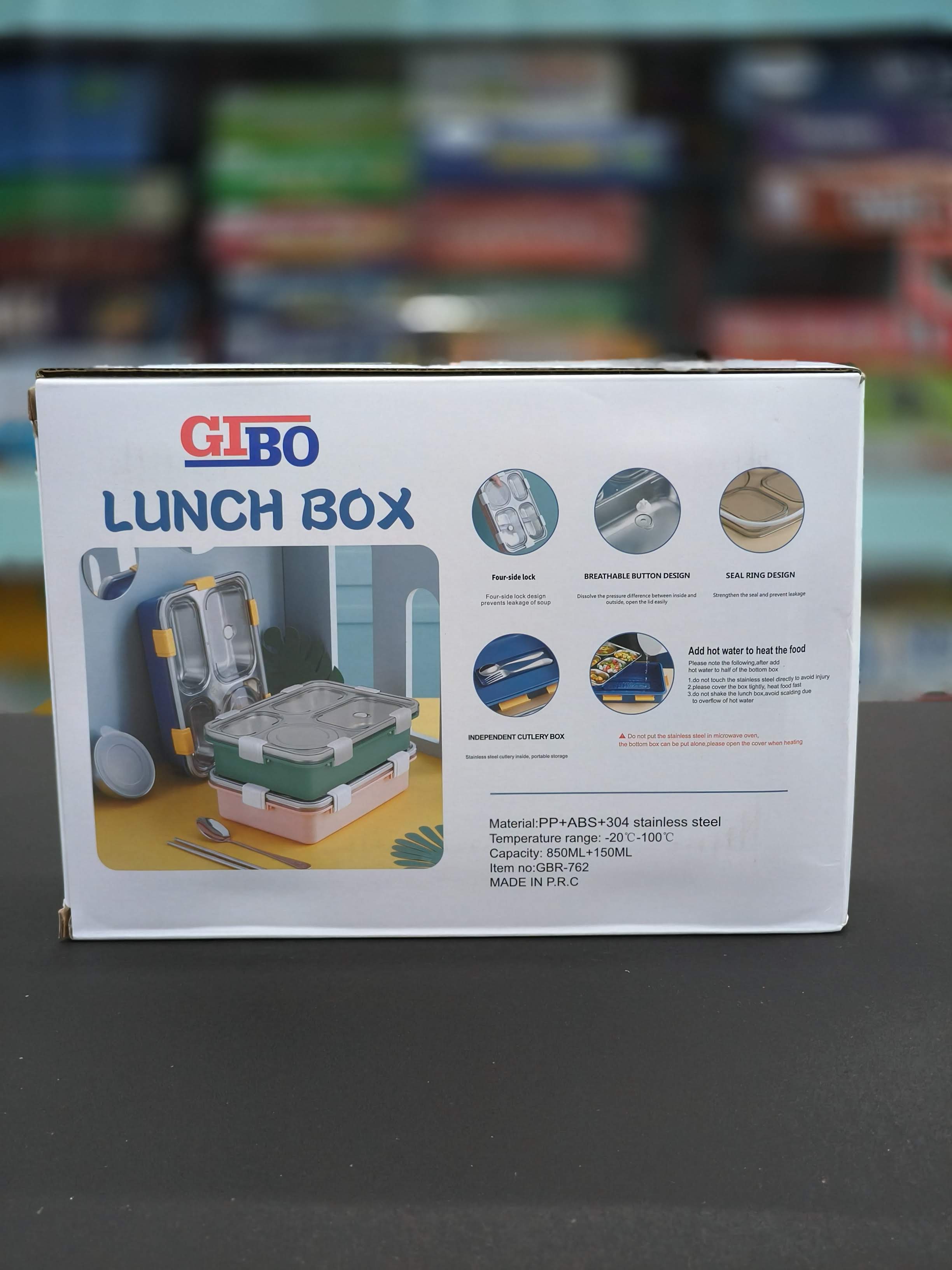 Gibo 4 Compartment Stainless Steel Lunch Box | Lunch Box For School Kids And Adults | Tiffin Box  850 ML + 150 ML | Assorted Colours - KtoY