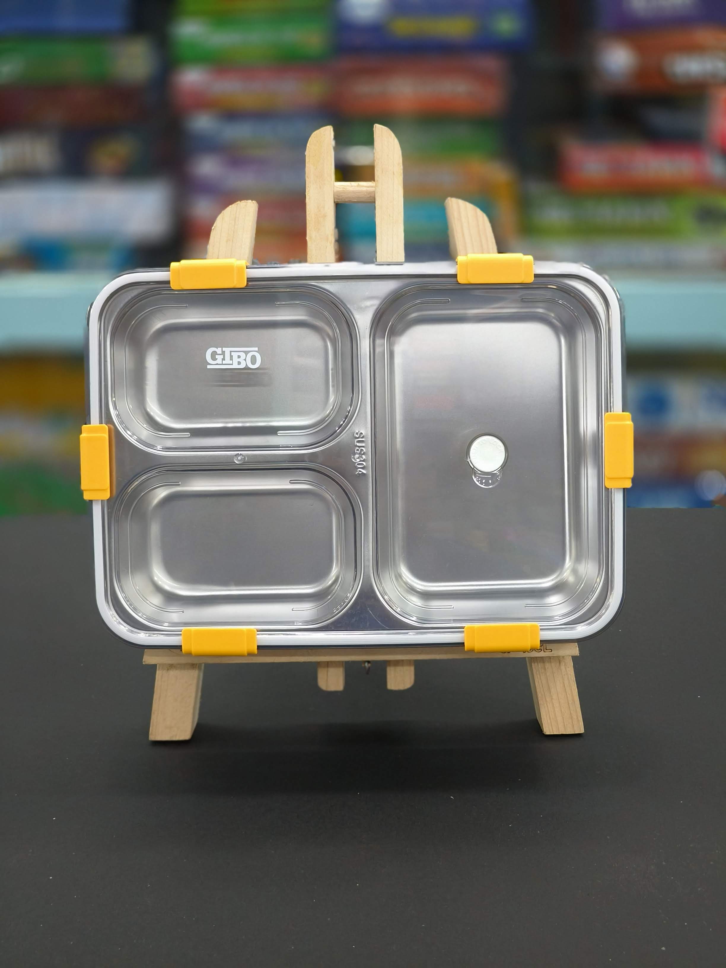 Gibo 3 Compartment Stainless Steel Lunch Box | Lunch Box For School Kids And Adults | Tiffin Box  900ML | Assorted Colours - KtoY