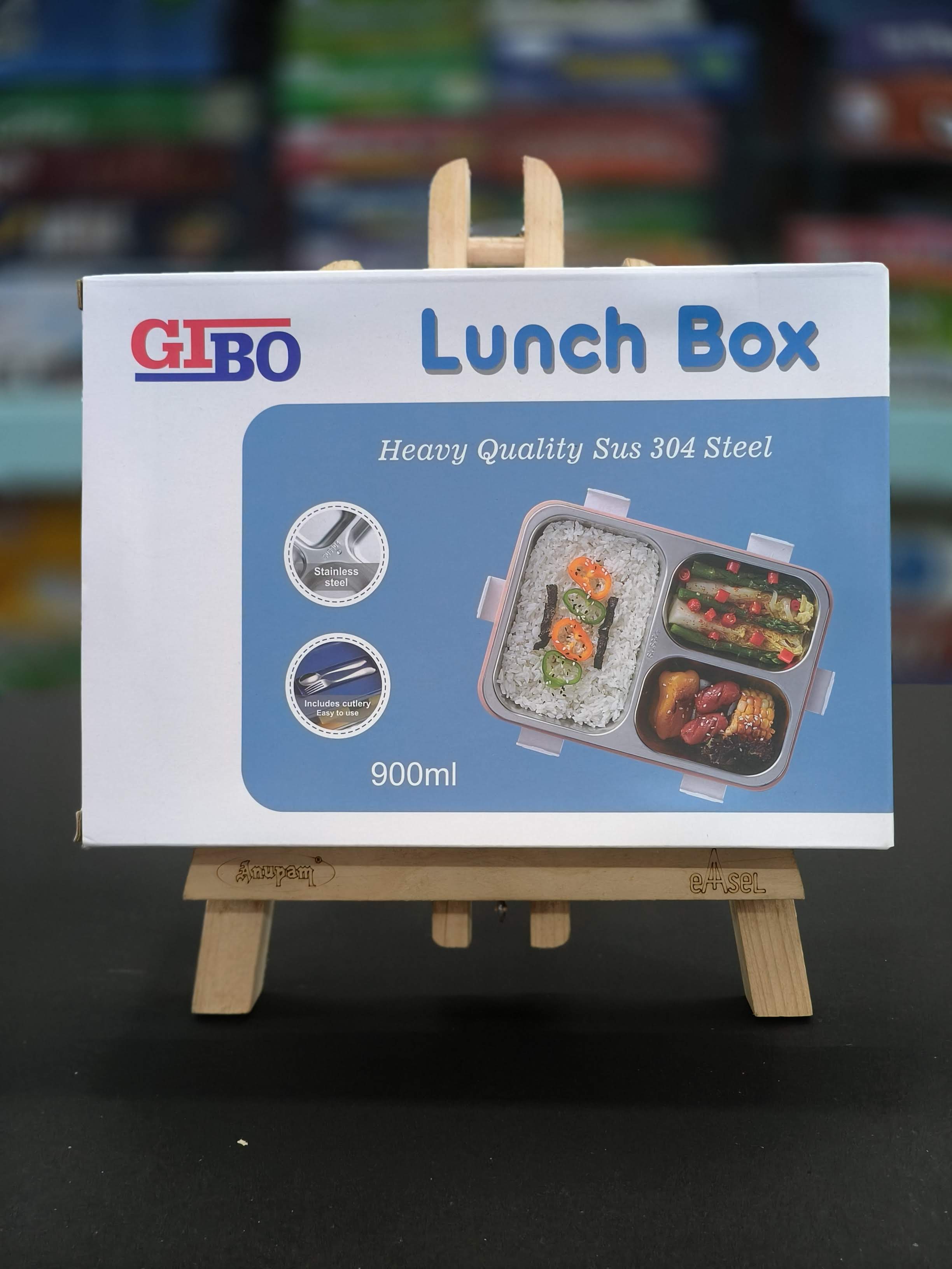 Gibo 3 Compartment Stainless Steel Lunch Box | Lunch Box For School Kids And Adults | Tiffin Box  900ML | Assorted Colours - KtoY