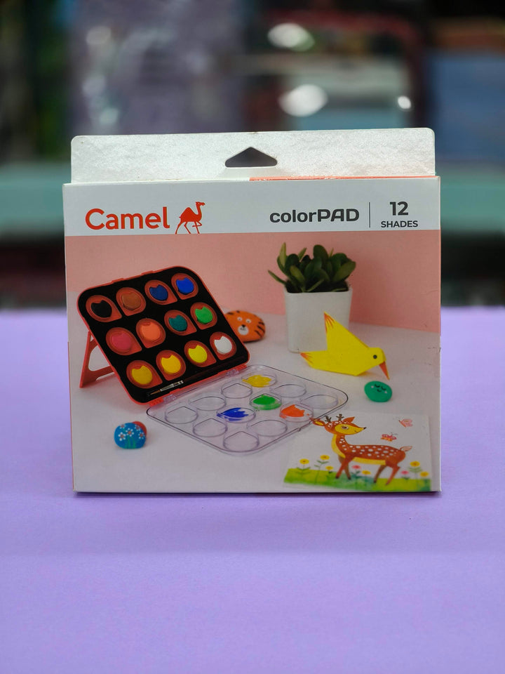 Camel ColorPad Watercolor Cake with Paint Brush | 12 Shade Set | Vibrant Colors | Portable Design for Outdoor Art & Competitions | Ideal for Students