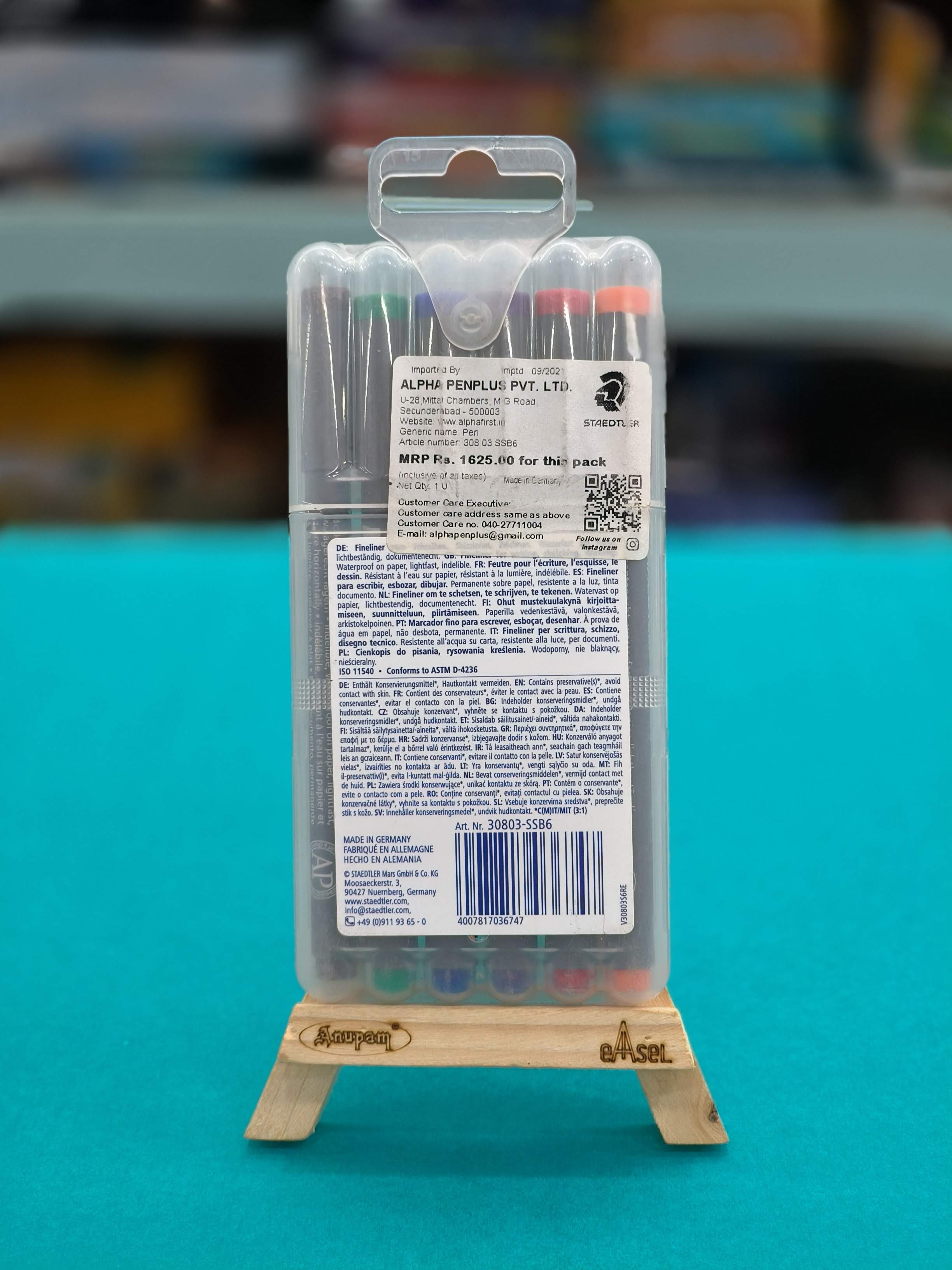 Staedtler Coloured 0.3mm Pigment Liner Pens Set - Pack of 6 - KtoY