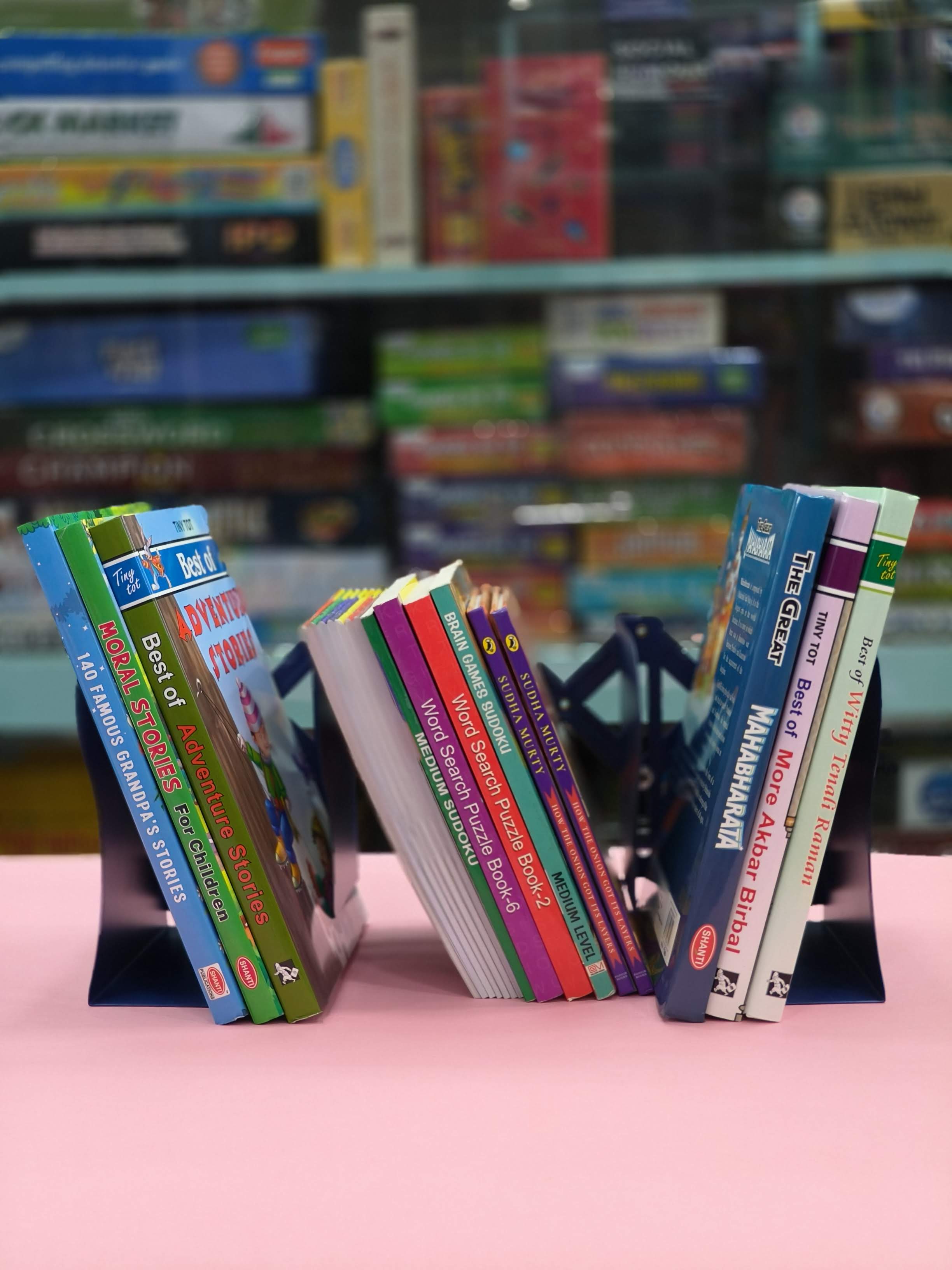 Metal Book Rack | Metal Book Shelf | Adjustable Book Stand | Metal Semi-Open Book Shelf | Assorted Colour & Designs - KtoY
