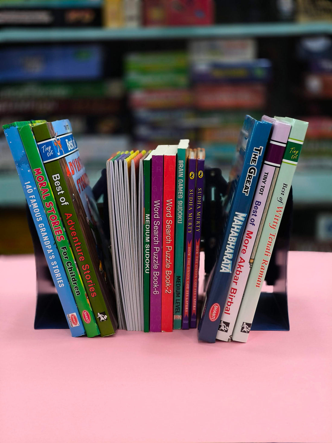 Metal Book Rack | Metal Book Shelf | Adjustable Book Stand | Metal Semi-Open Book Shelf | Assorted Colour & Designs - KtoY