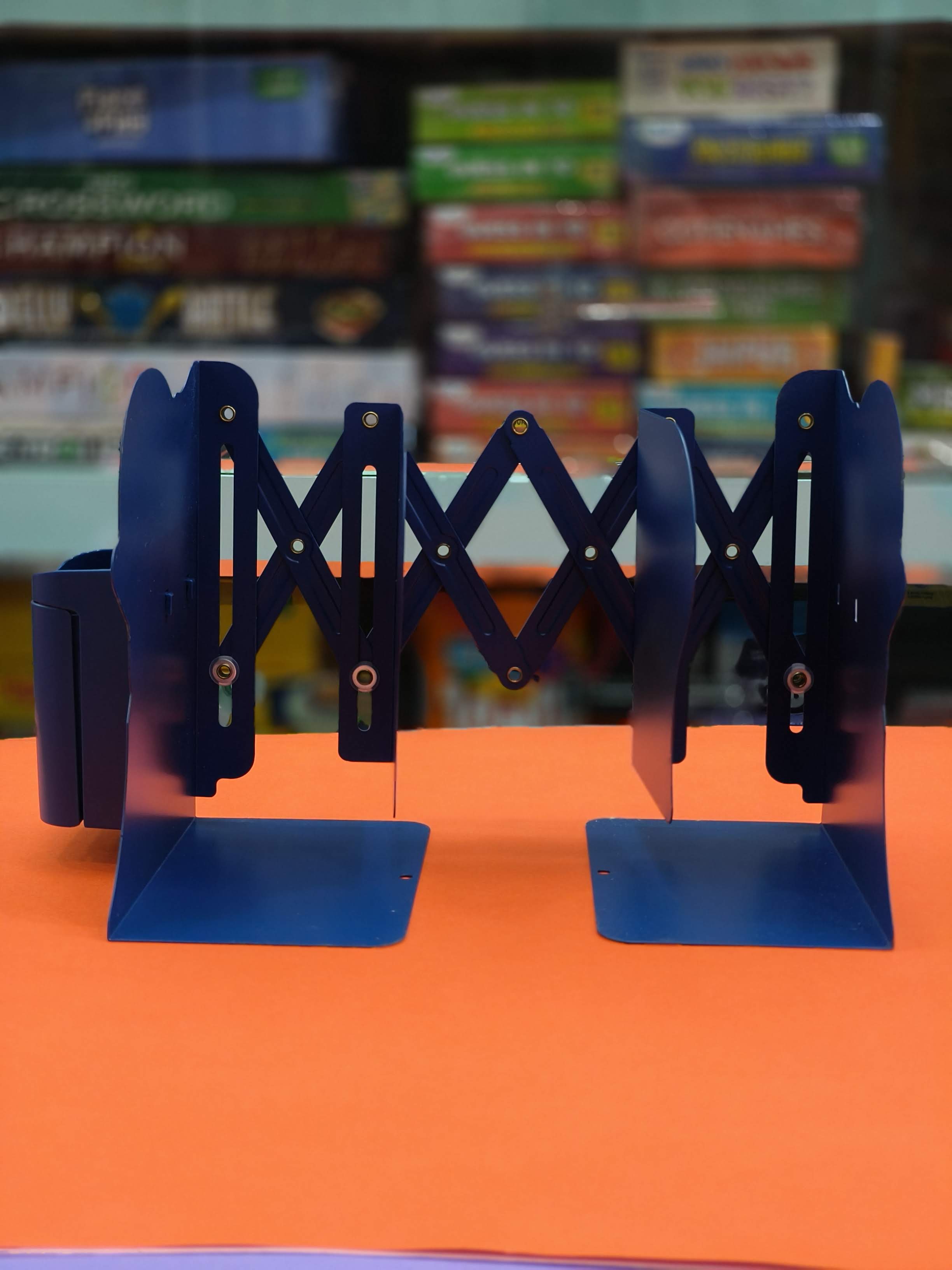 Metal Book Rack | Metal Book Shelf | Adjustable Book Stand with Pen Holder in Space Theme | Metal Semi-Open Book Shelf - KtoY